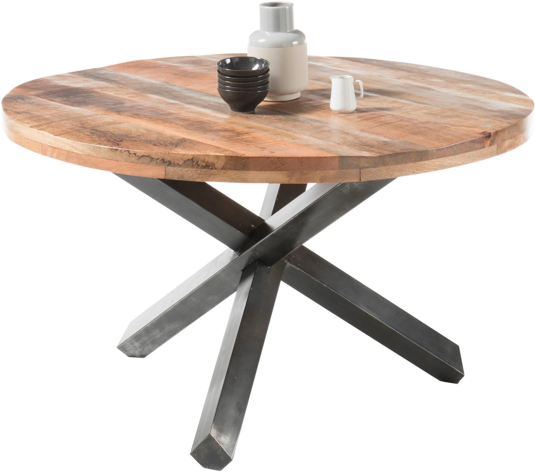 OTTO Stolkom Eettafel Ace rond, eettafel in massief mango eettafels bruin