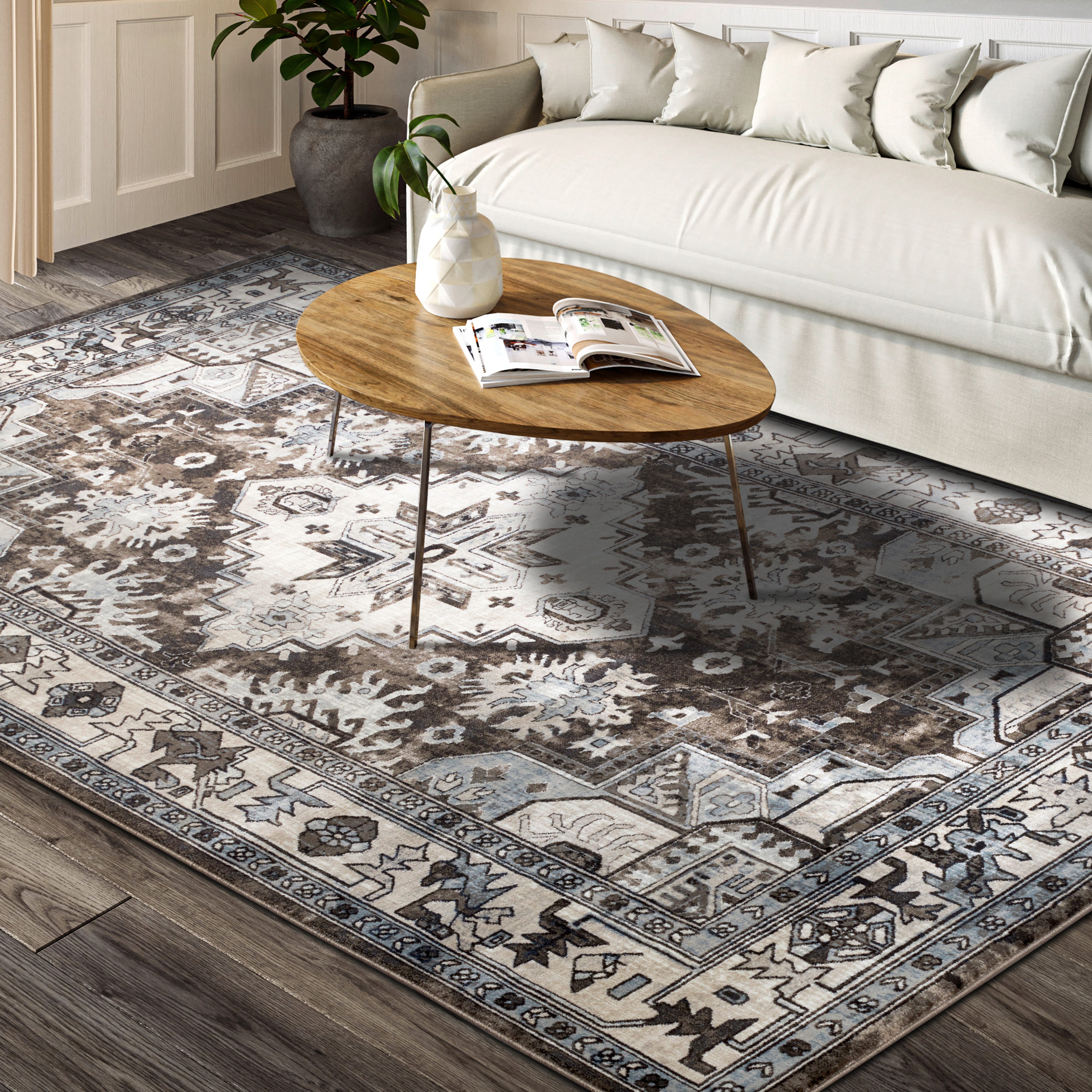 Villeroy & Boch Vloerkleed Henry Oosters, woonkamer, slaapkamer, klassiek, laagpolig, loper moderne vloerkleden maat 200 cm x 280 cm x 11 mm bruin