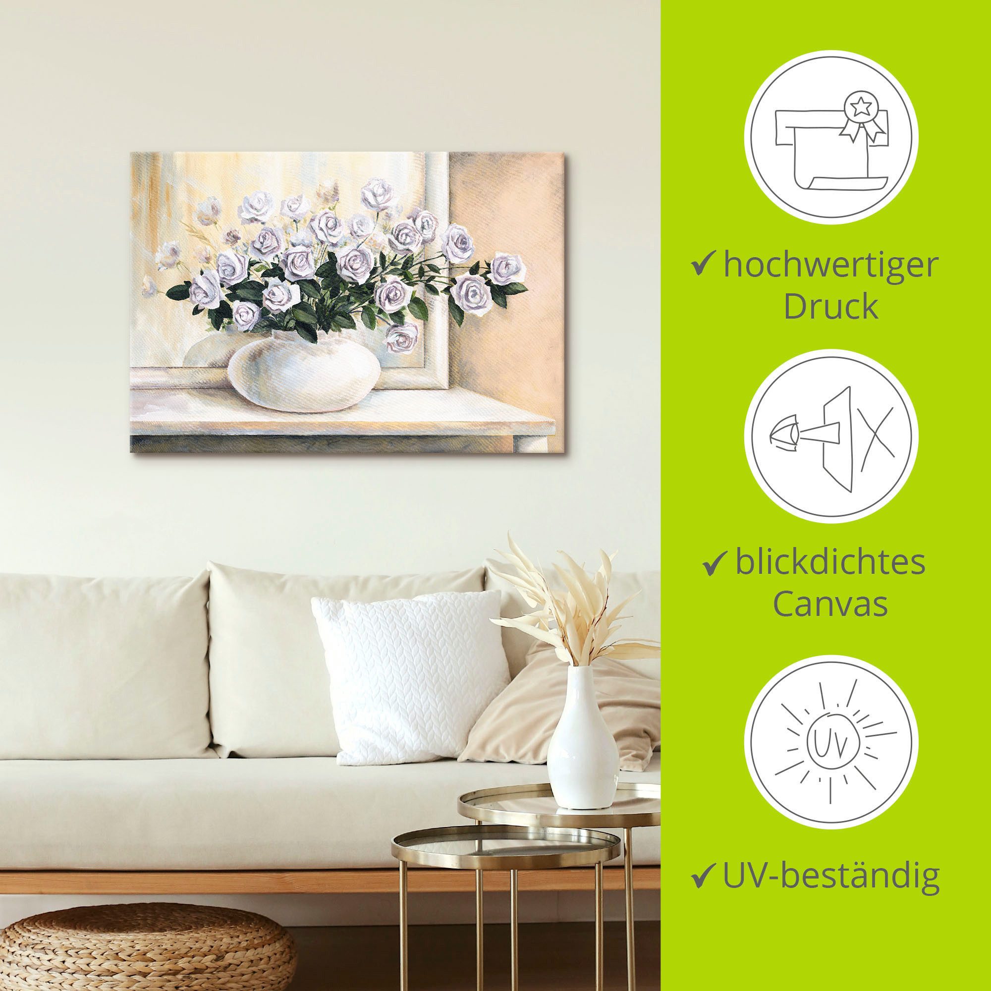 Artland Artprint op linnen Rozen op tafel II gespannen op een spieraam