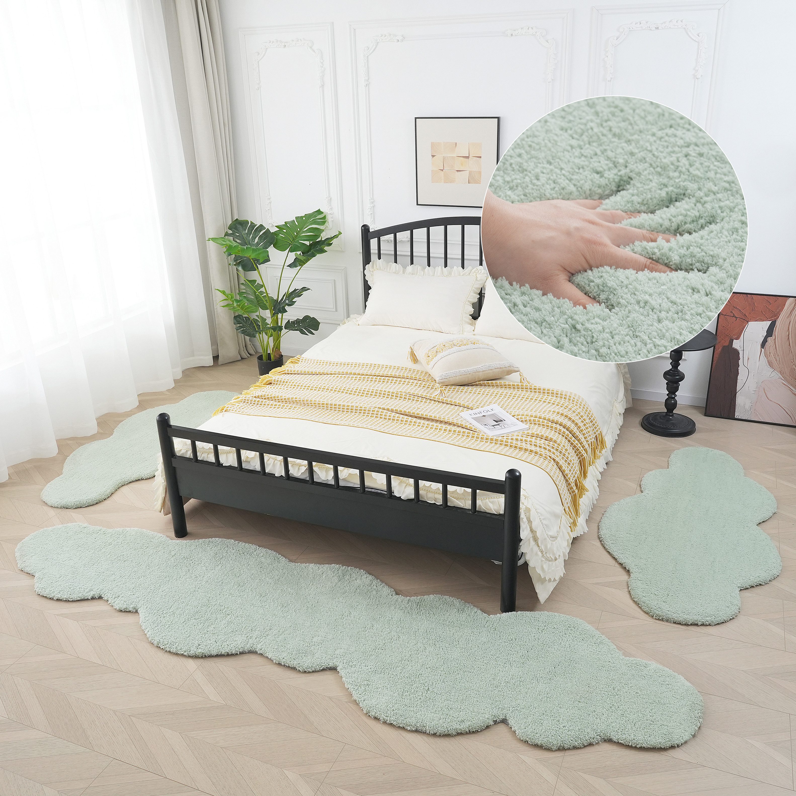 my home Set slaapkamerkleedjes Microvezeltapijt Magong, bijzonder zacht, zeer fijne pool Wolkvorm, uni slaapkamerkleed, loperset, slaapkamer, kinderkamer
