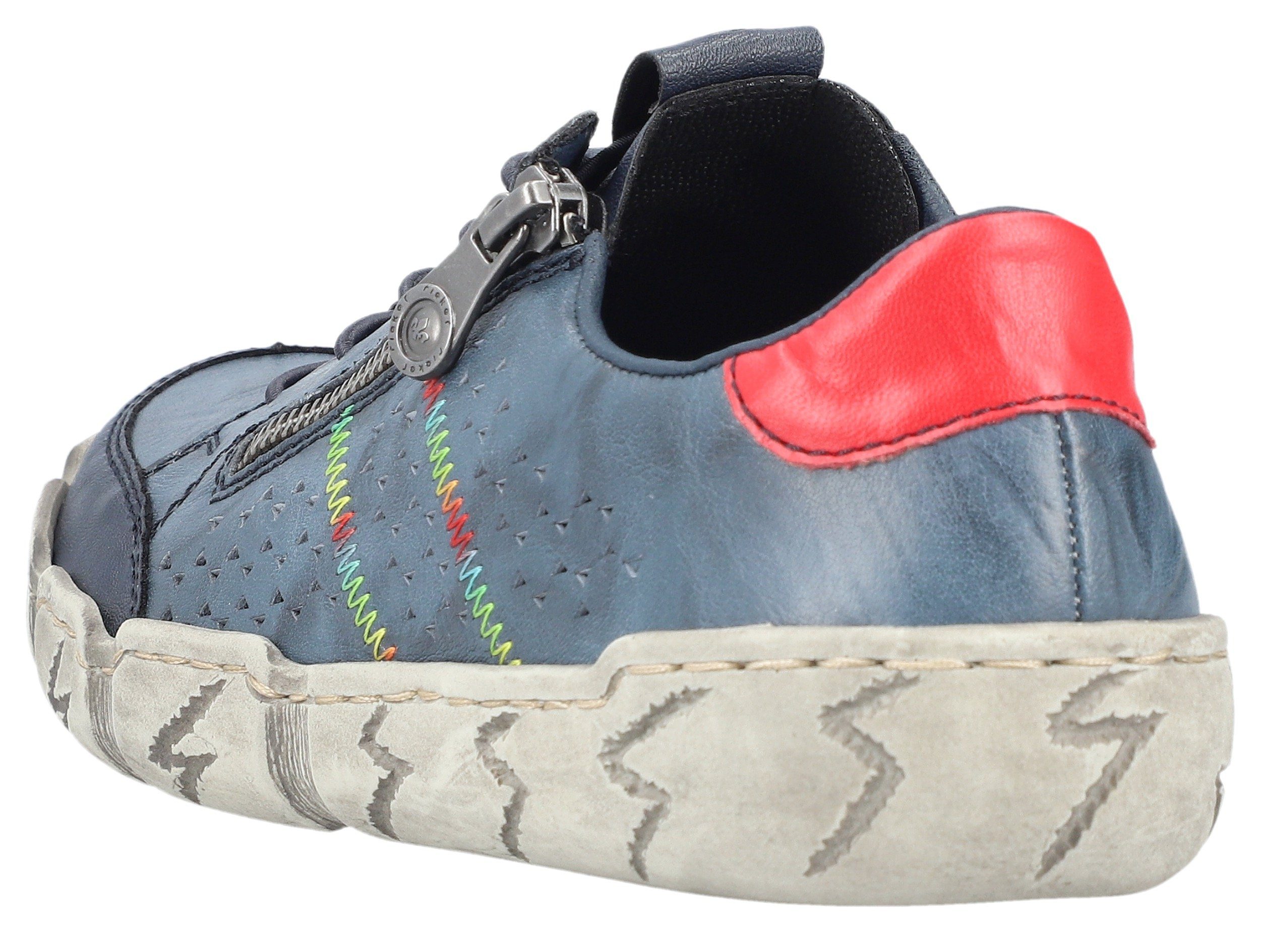 Rieker Sneakers Vrijetijdsschoen, lage schoen, instapschoen, met kleurrijke siersteek