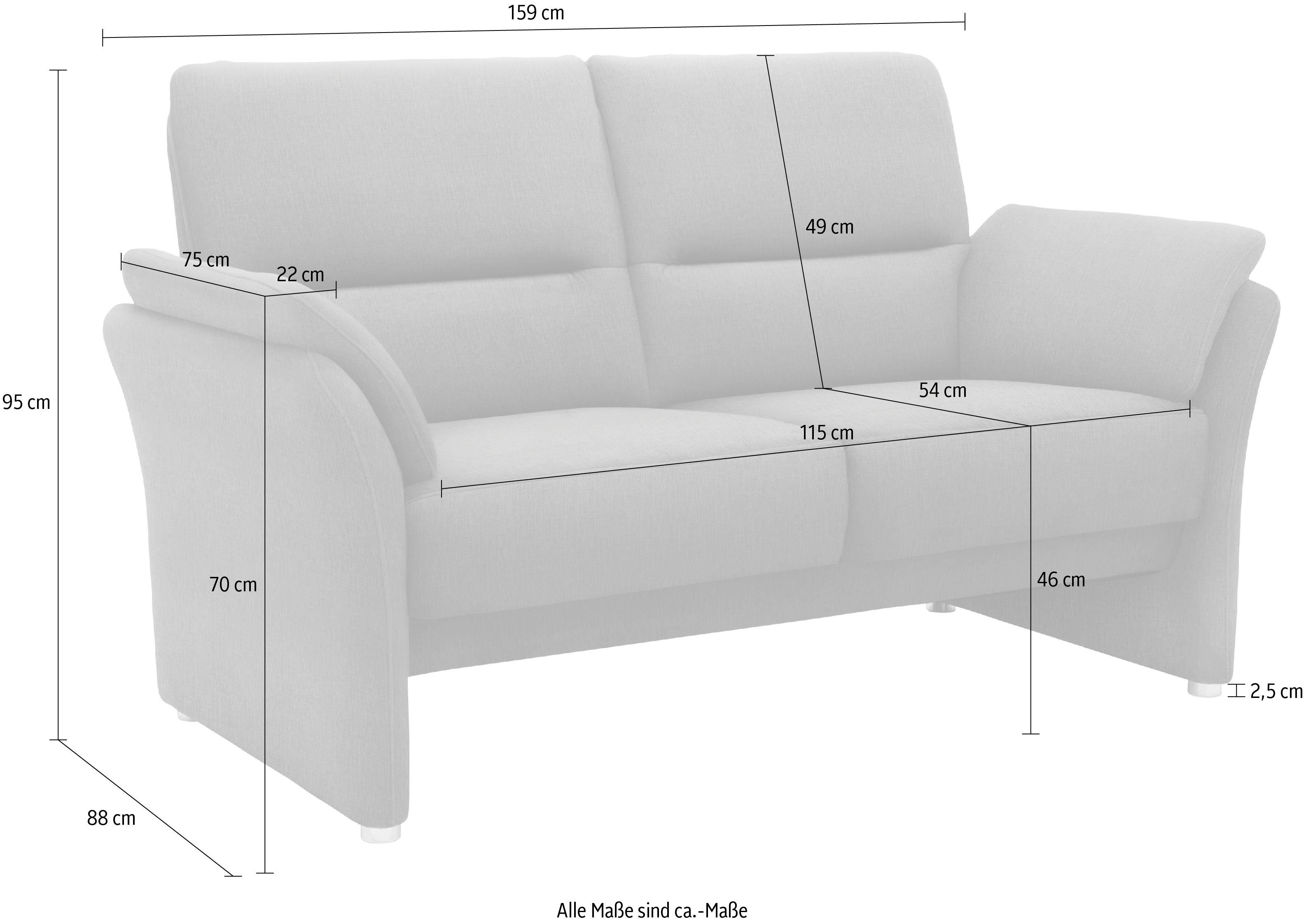 DOMO collection 2-zitsbank Pina elegant en tijdloos, smalle armleuningen, compacte afmetingen
