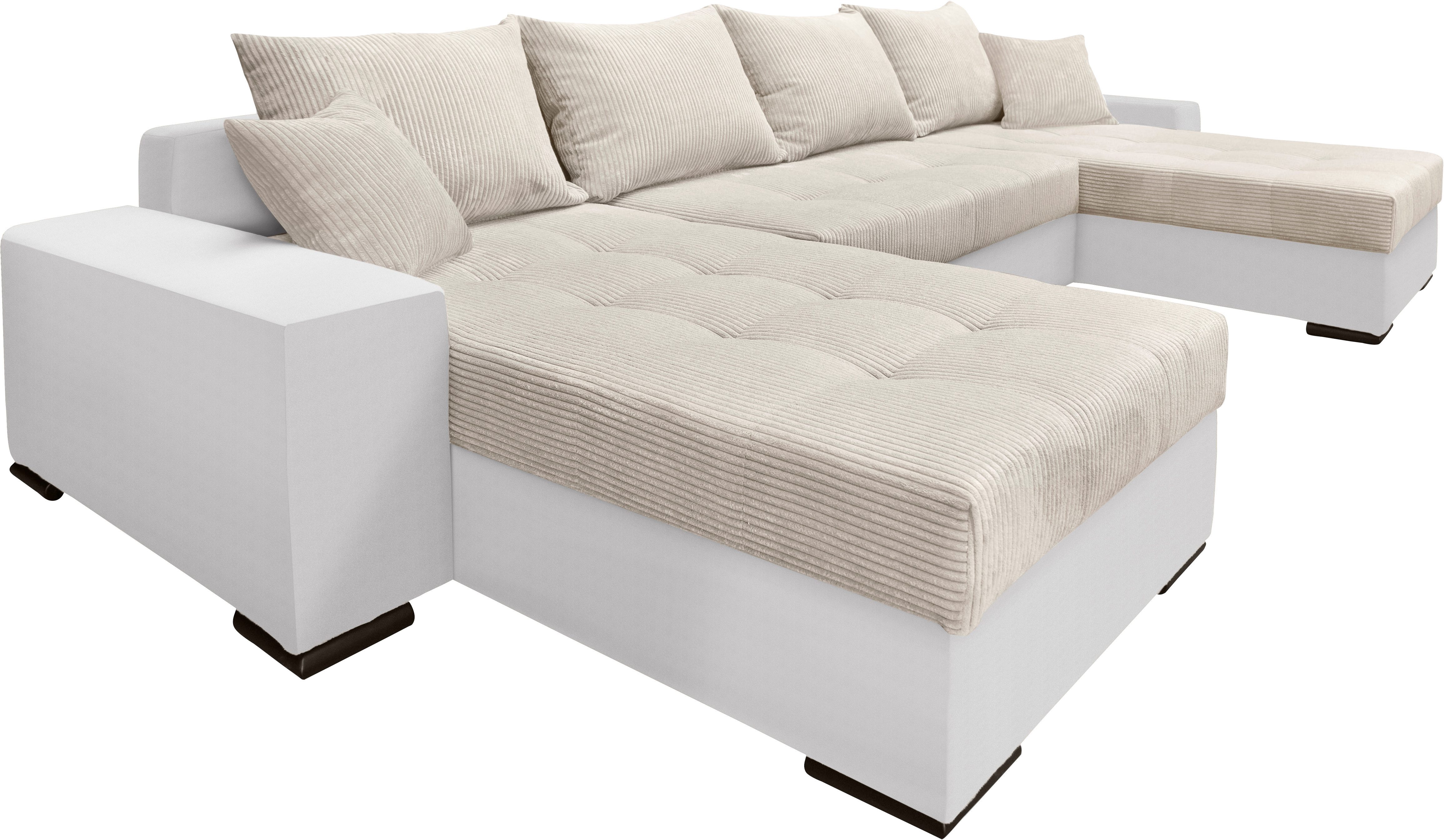 COLLECTION AB Zithoek XL-Josy U-vorm, breedte 313 cm, cord-/mix incl. bedfunctie, bedlade, met 4 gelijk grote rugkussens