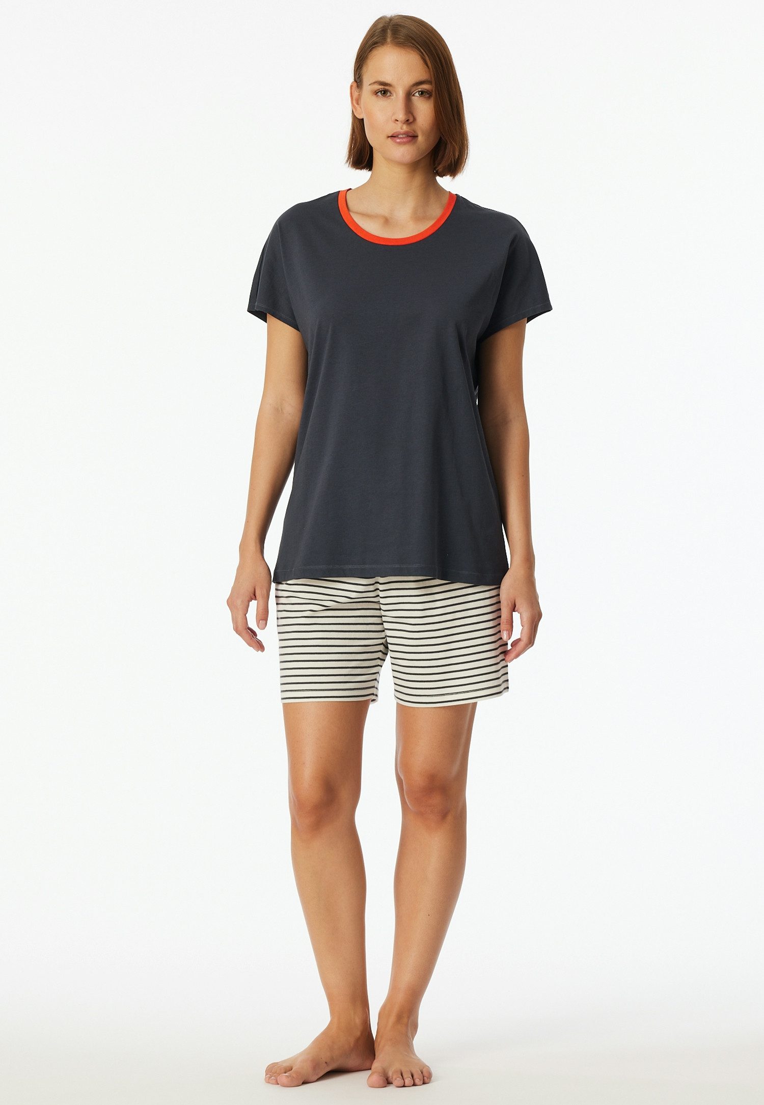 Schiesser Shortama Casual Essentials met effen shirt en gestreepte broek (2-delig)