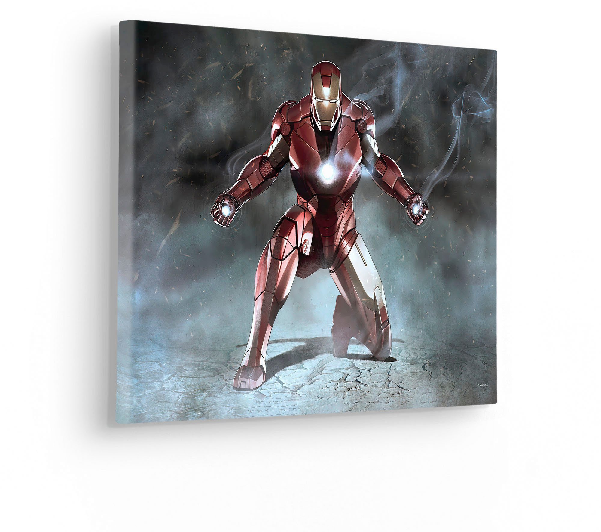 Komar Artprint op linnen Iron Man Charging - Afmeting 40 x 30 cm Canvasdoek met echt houten frame, kinderkamer (1 stuk)