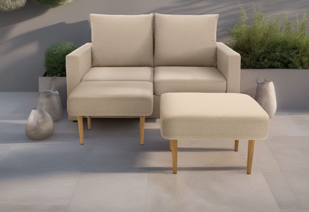 DOMO collection 2-zitsbank Slunce, buitenruimtewonder 2-zits inclusief 2 hockers, geschikt voor buiten beige, tuinbanken