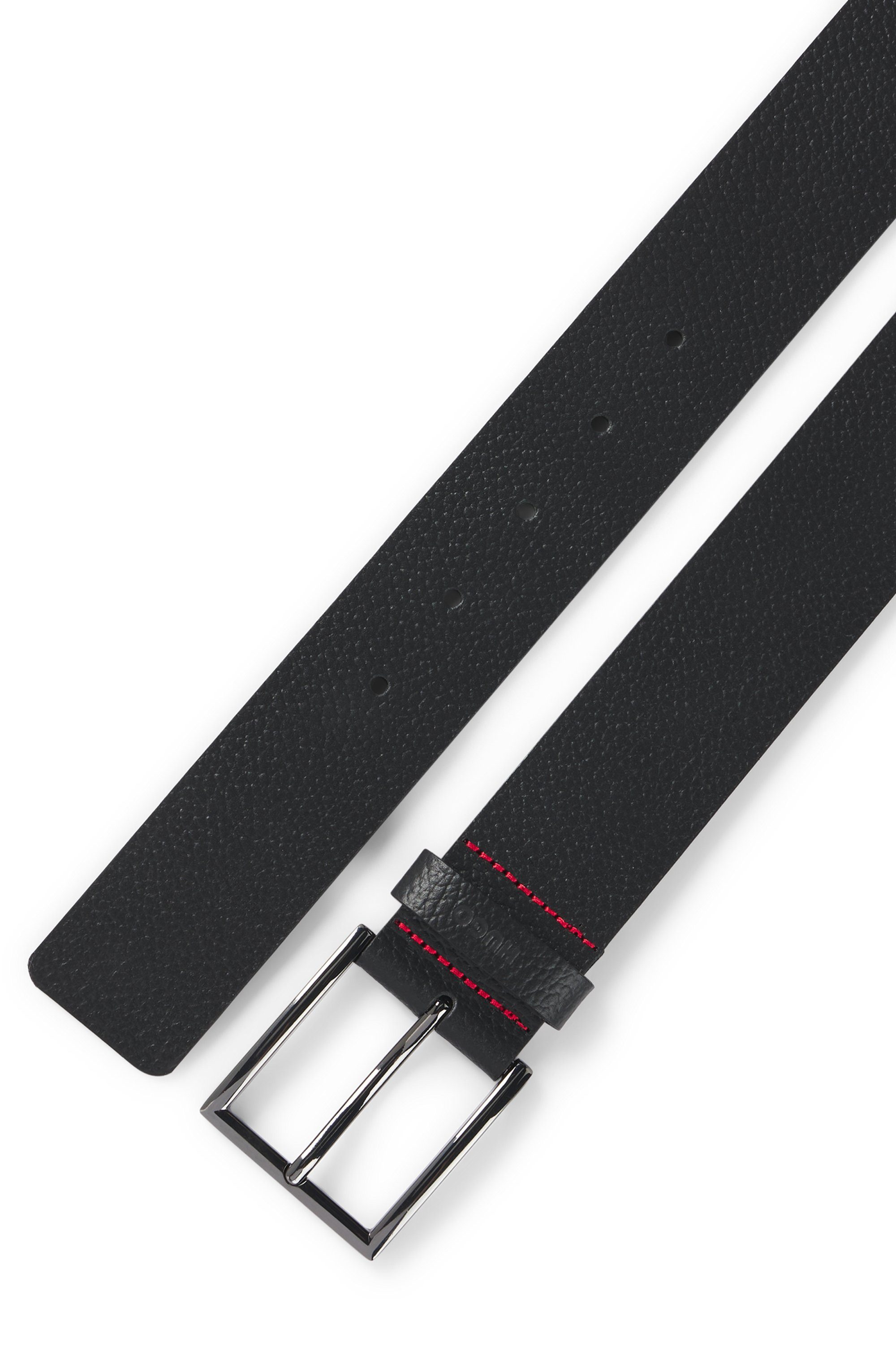 HUGO Leren riem Giaspo-Gr Sz40 10 met rode contrastnaad