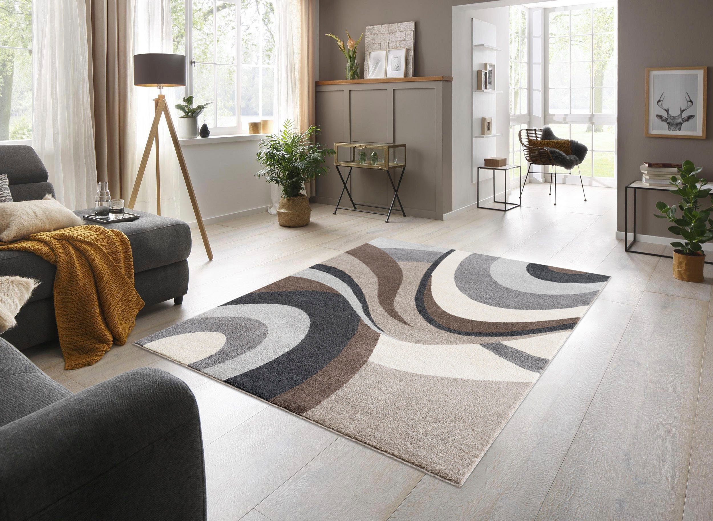 andas Vloerkleed Neele Golven-design, met een met de hand gesneden reliëfpatroon, reversible-vloerkleed