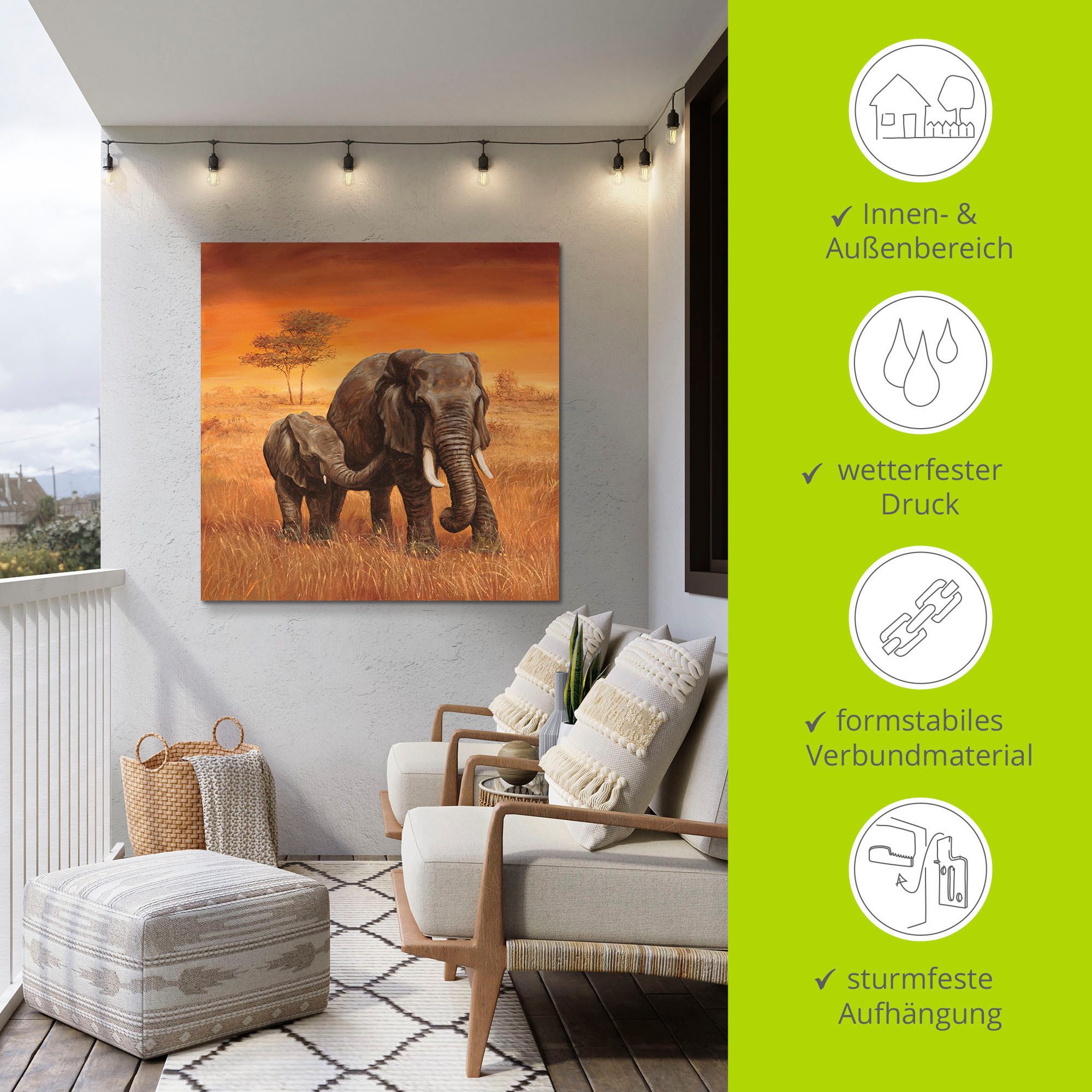 Artland Artprint Olifanten II als artprint van aluminium, artprint voor buiten, artprint op linnen, poster, muursticker