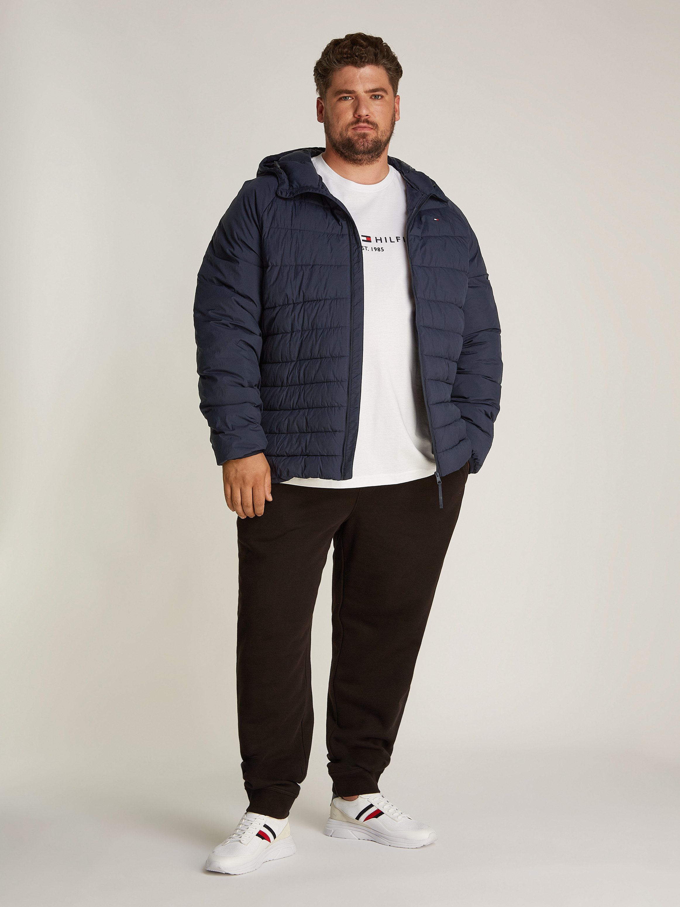Tommy Hilfiger Gewatteerde jas BT-MIX QUILT HOODED JACKET-B in grote maten, logoborduring
