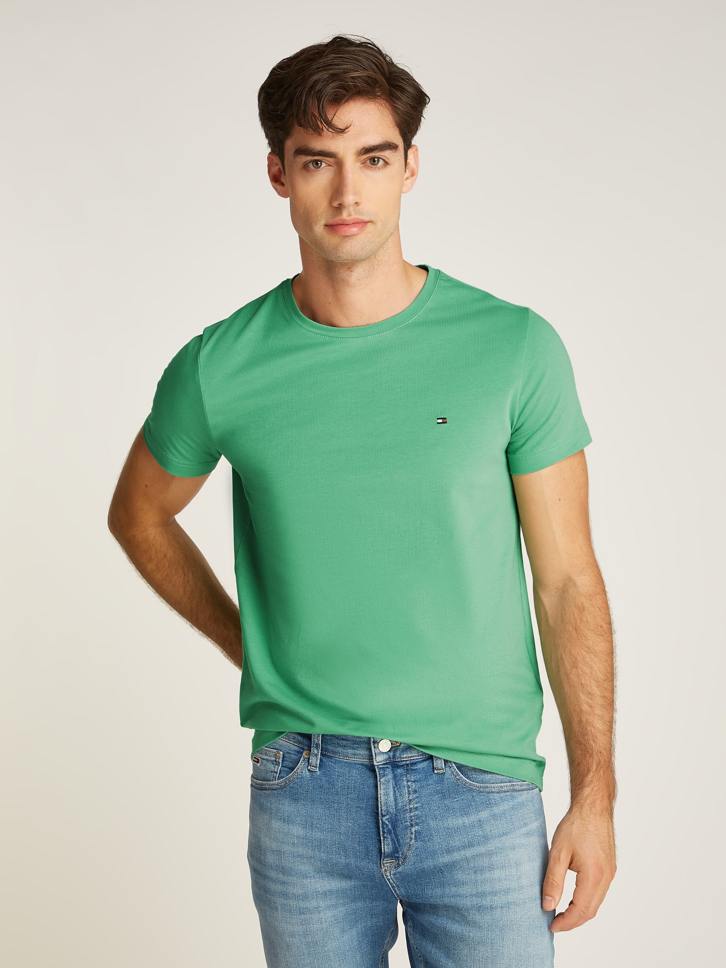 Tommy Hilfiger T-shirt STRETCH SLIM FIT TEE heren t-shirts maat L groen