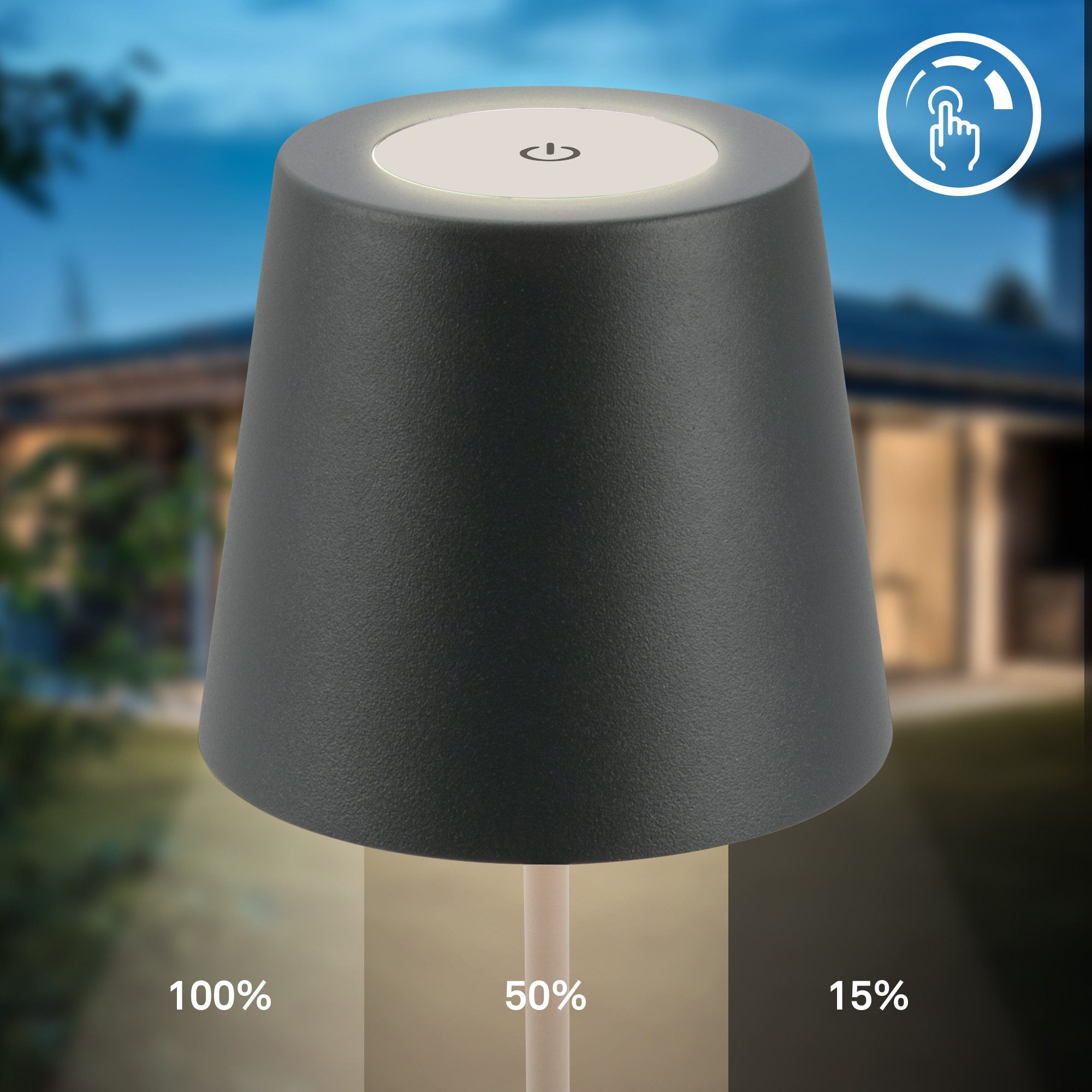 B.K.Licht Tafellamp voor buiten BK_TL1593 Accu LED tafellamp, 3-niveau touchdimmer, met USB 2.700 k, 200 lm, 2,5w, ip44, 12h brandduur, 36 x 10,5 cm, antraciet (1 stuk)