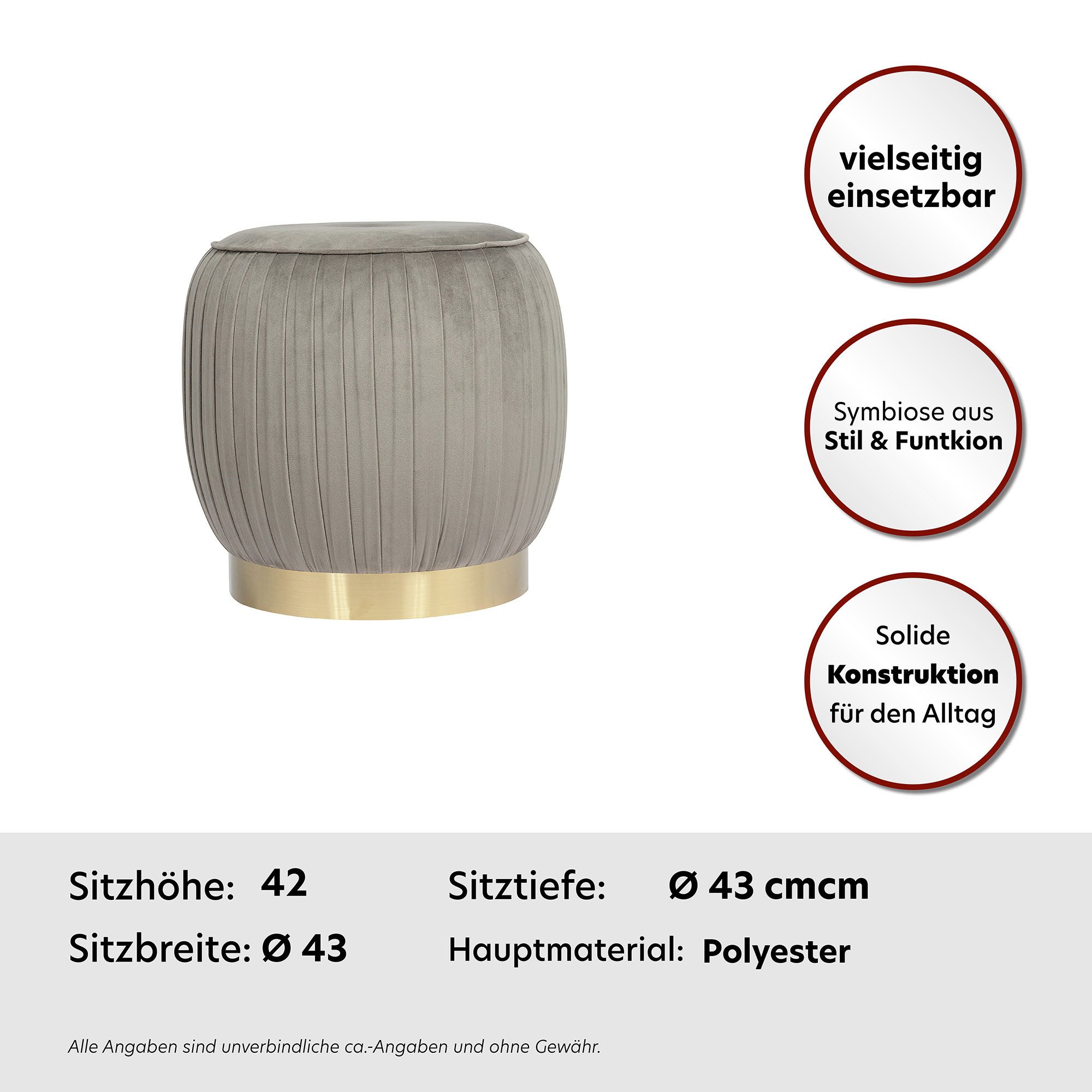 Kayoom Zithocker Kruk Lilje, elegante uitstraling door goudkleurige sokkel, hoogwaardige fluwelen bekleding (1 stuk)