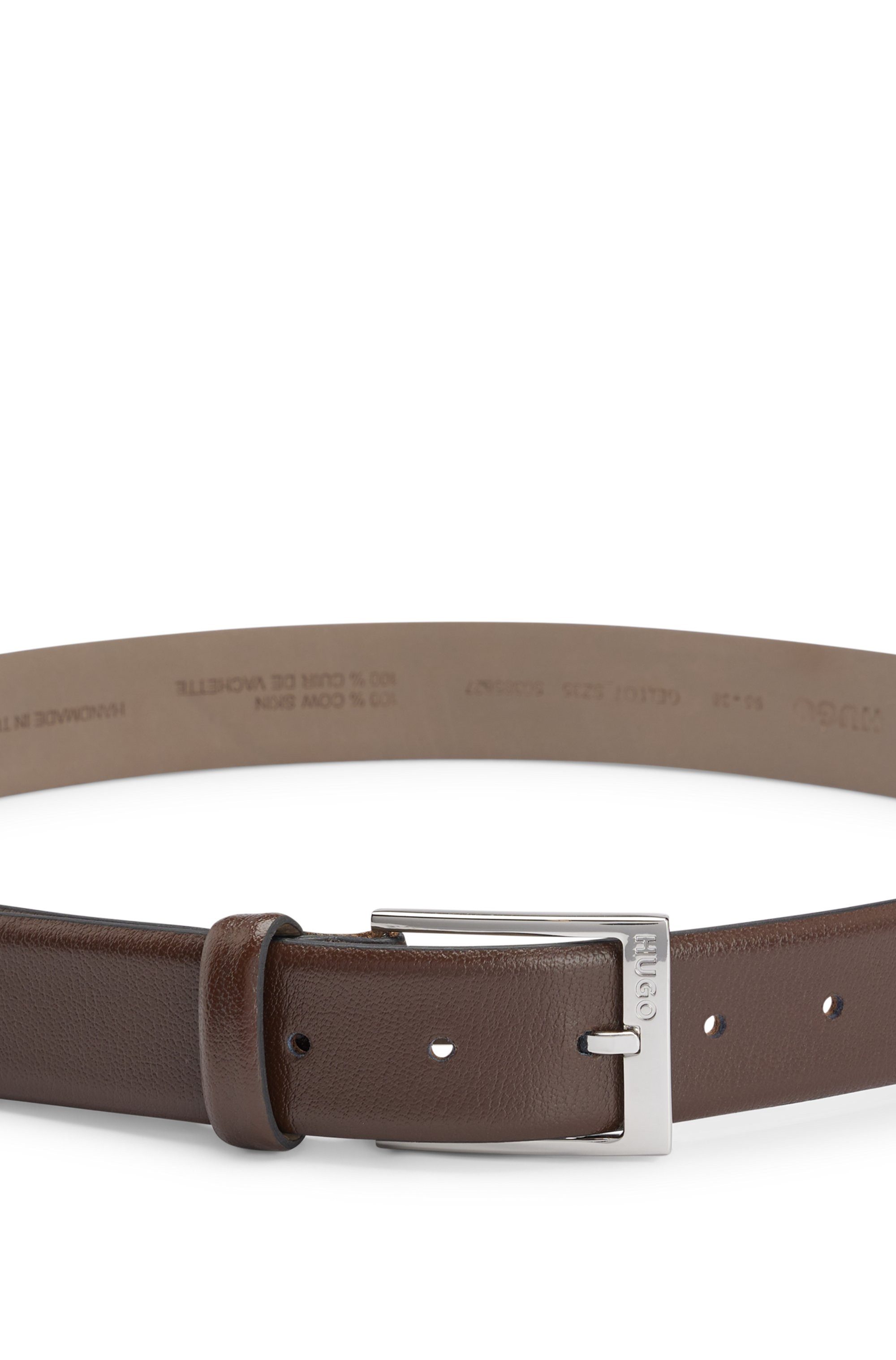 HUGO Leren riem geweven met logo-sluiting, glanzende zilverkleurige details