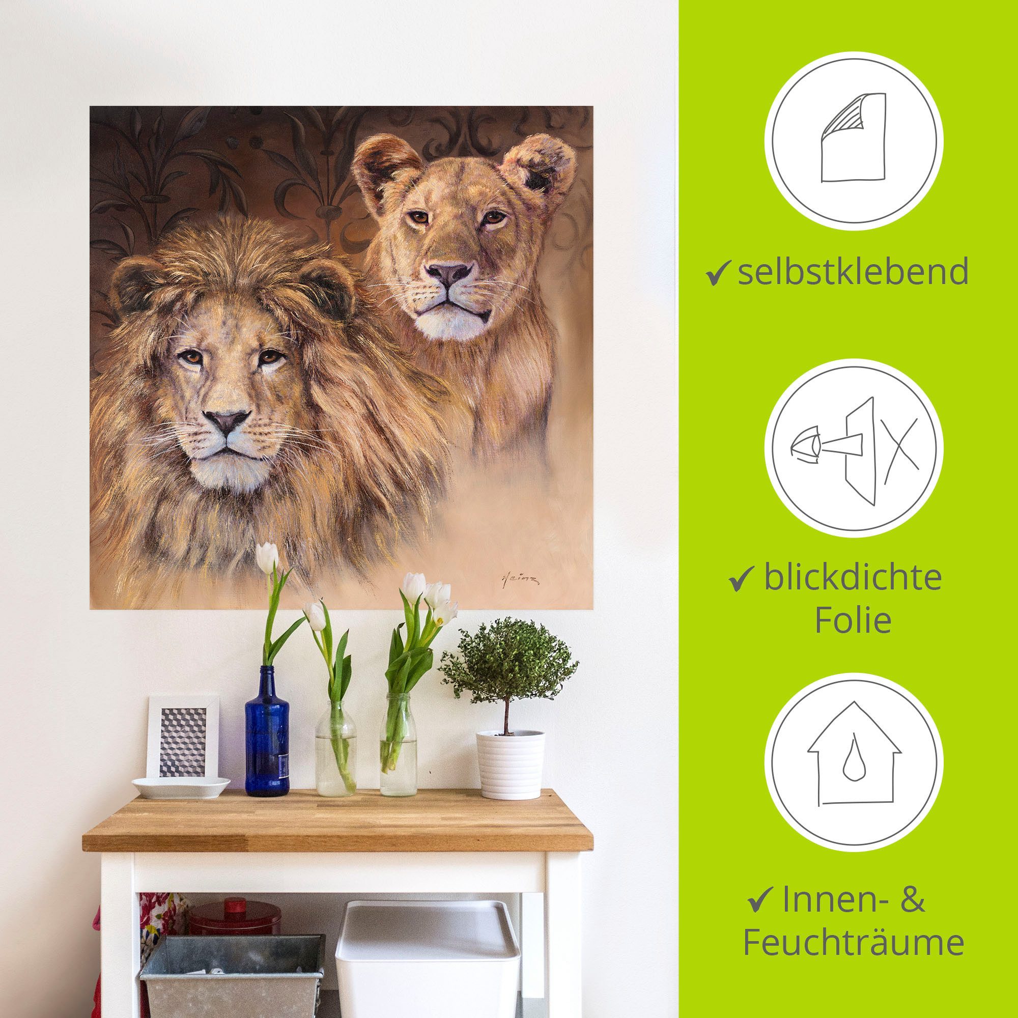 Artland Artprint Leeuwen als artprint van aluminium, artprint voor buiten, artprint op linnen, poster, muursticker