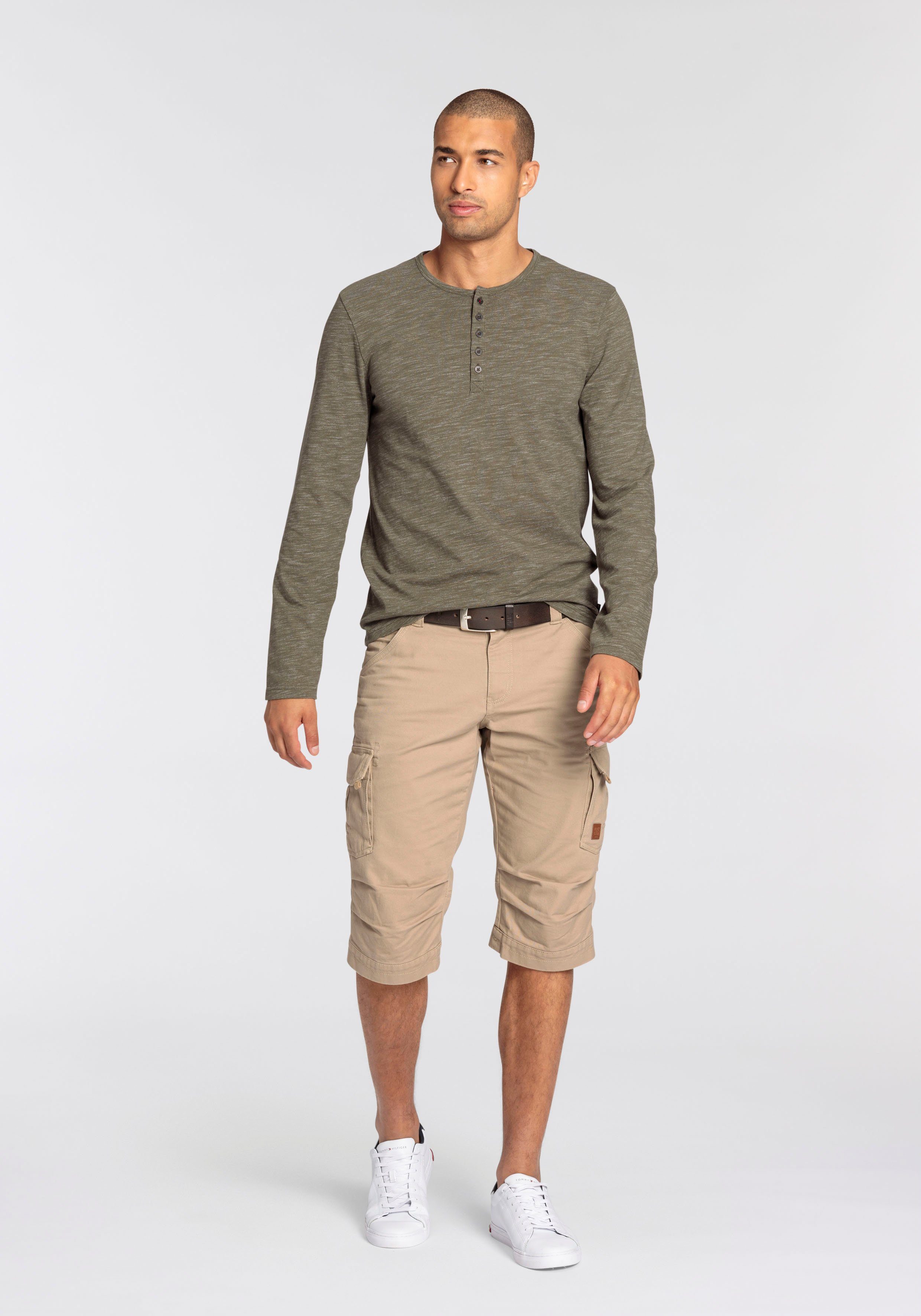 Bruno Banani Shirt met lange mouwen smalle pasvorm, gemêleerde look en print