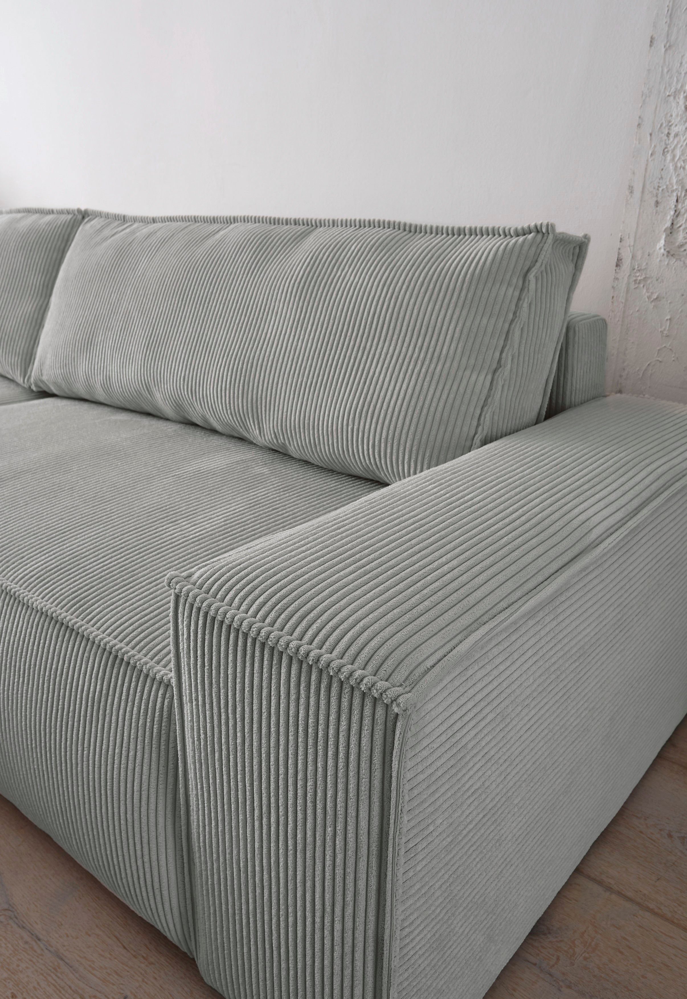 Home affaire Hoekbank SHERWOOD bedbank 267 cm, L-model, Slaapfunctie met bedlade (210x136 cm), cord, vintage, fluweel