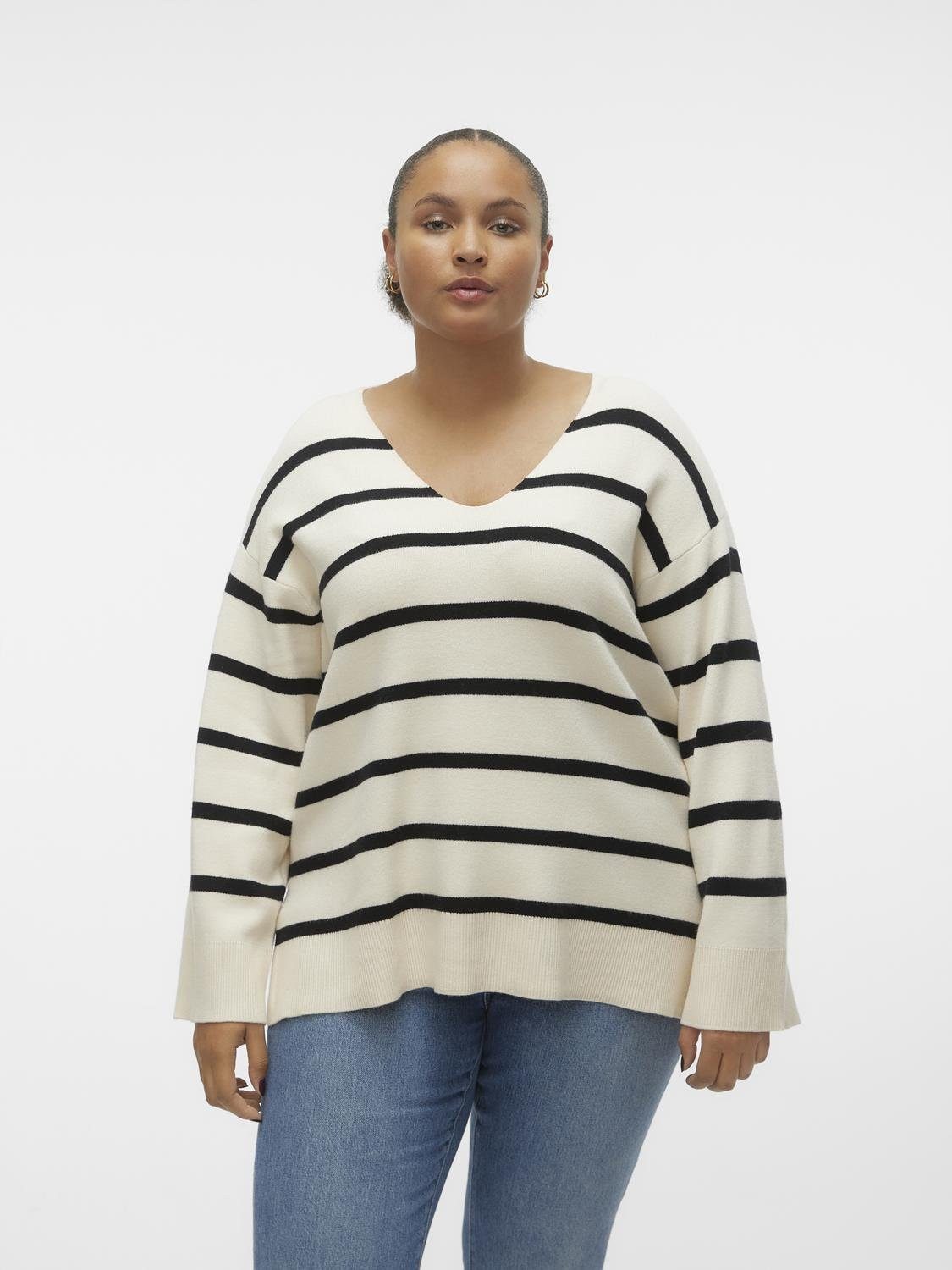 Vero Moda Curve Gebreide trui VMCSABA LS V-NECK PULLOVER GA NOOS CUR