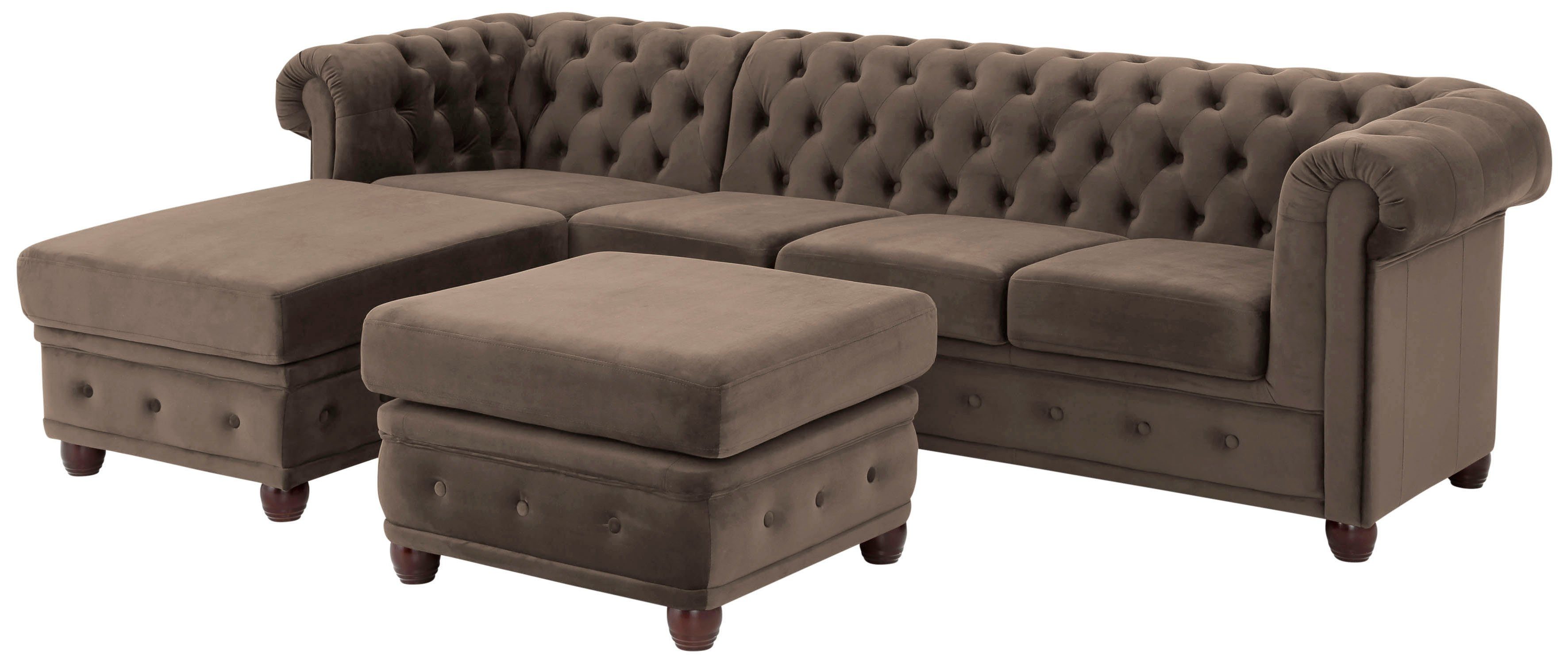 Home affaire Chesterfield-bank New Castle L-vorm hoogwaardige capitonnage in chesterfield-design, bxdxh: 255(171x72)