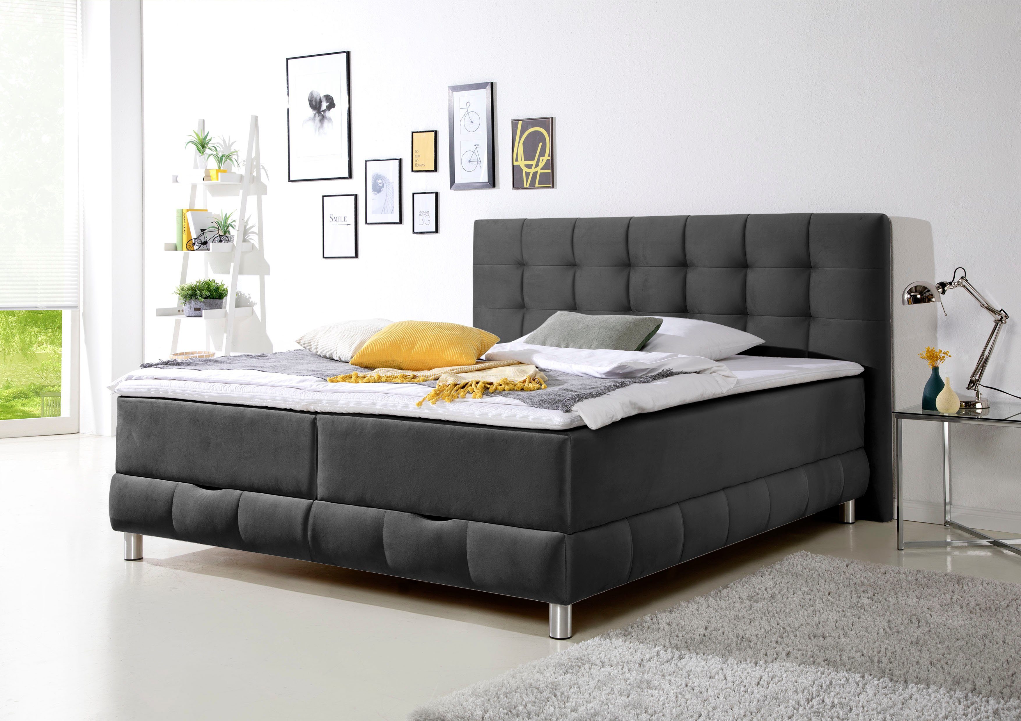 INOSIGN Boxspring Vaasa inclusief bedlade & topper, xxl-uitvoering, extra lengte 220 cm boxsprings grijs