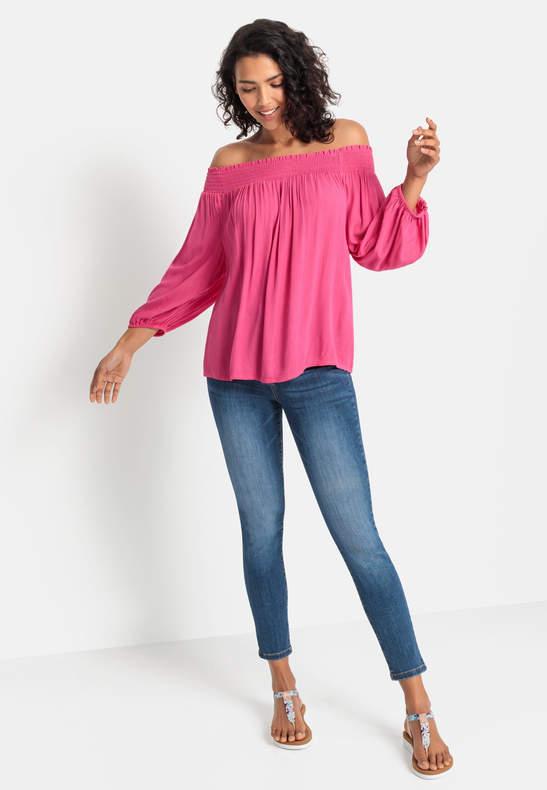 Lascana Blouse met carmenhals in een lichte gekreukte crinkle look, damesblouse, off-the-shoulder