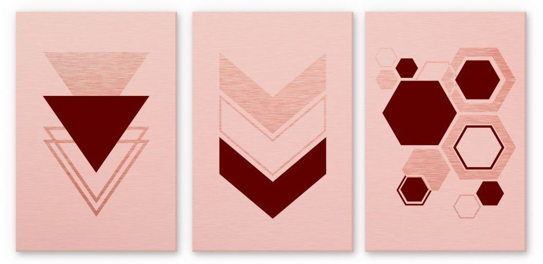 Wall-Art Meerdelige artprint Geometrische figuren roze (set, 3 stuks)