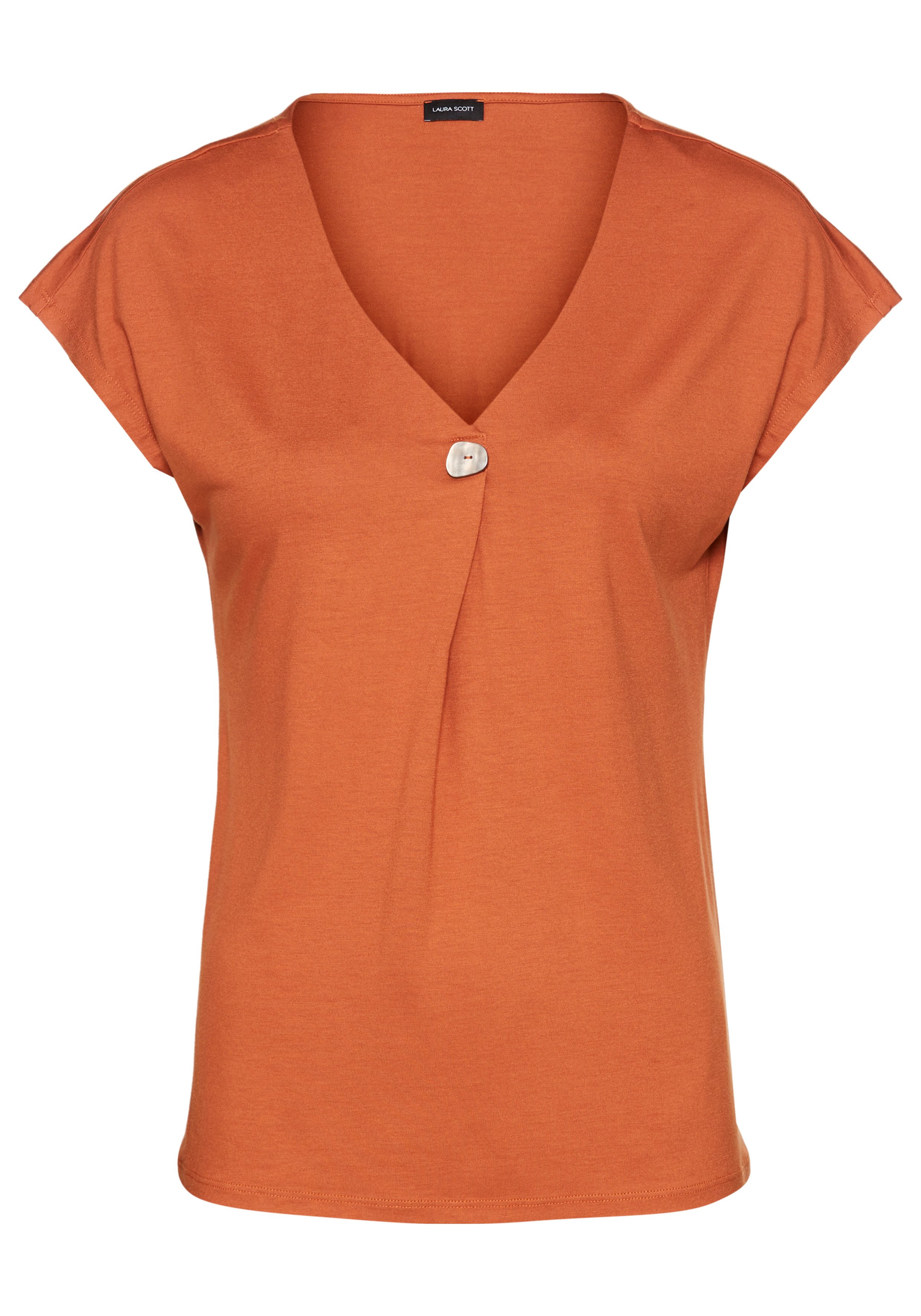 Laura Scott Shirt met korte mouwen met decoratieve knop in parelmoer-look - nieuwe collectie