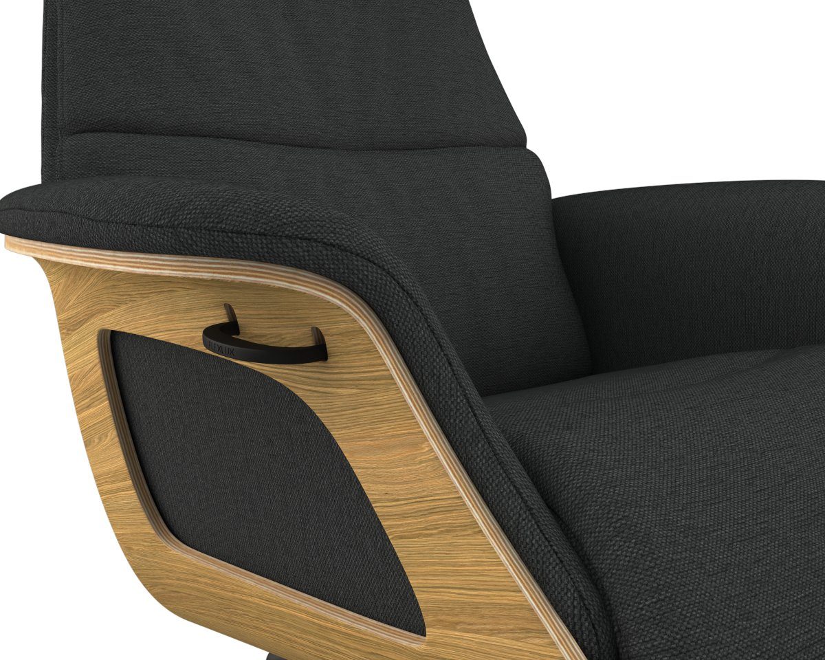 FLEXLUX Relaxfauteuil Clement relaxstoel, gestoffeerde stoel, ligstoel, TV-stoel, Rug- & hoofdsteunverstelling, draaibaar, armleuning eik, zwart voet