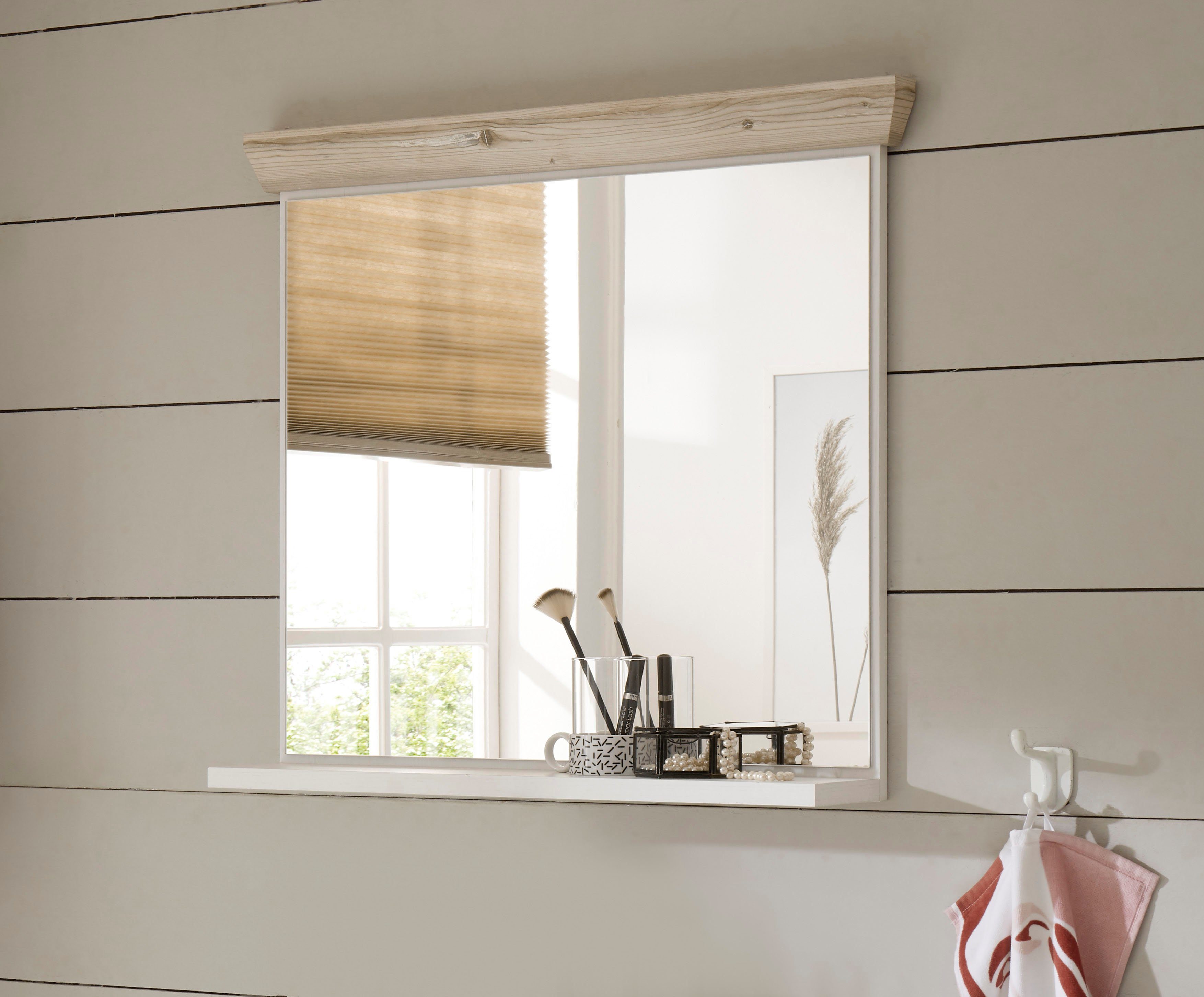 Home affaire Badspiegel Florenz, spiegel in landhuisstijl in pinie wit, met opbergruimte, breedte 80 cm