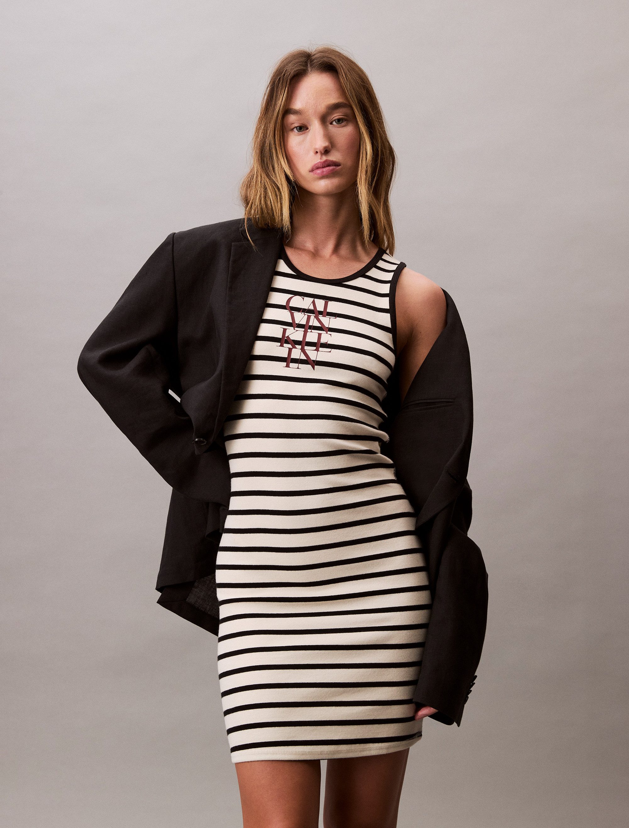 Calvin Klein Jerseyjurk COTTON RIB STRIPE SL DRESS