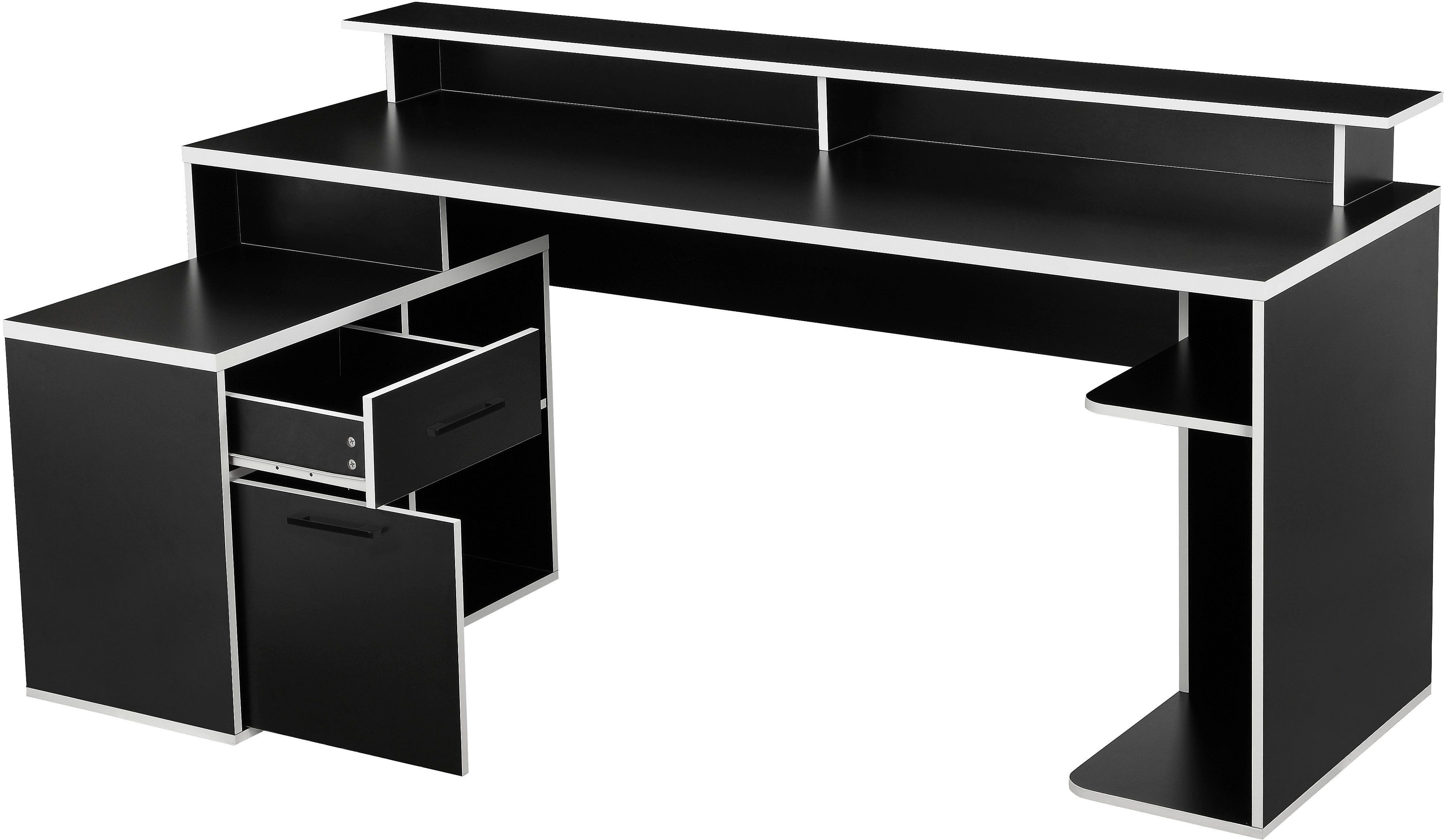 INOSIGN Gamingtafel Game, Computertisch, Hoekbureau , tower-vak, kabeldoorvoer, monitorsteun, opbergruimte, afmetingen 180x102 cm