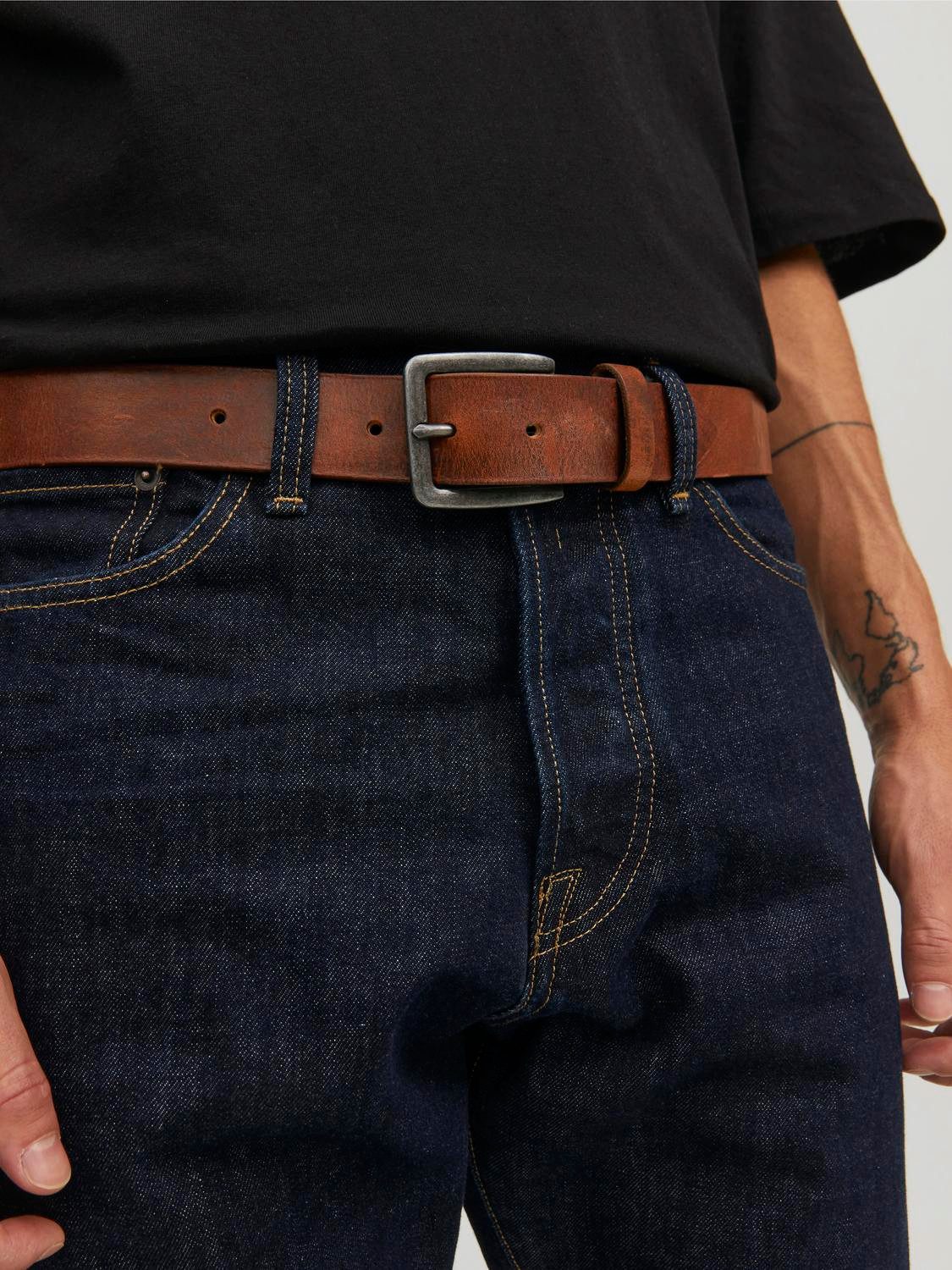 Jack & Jones Leren riem Vintage-look, generfd oppervlak