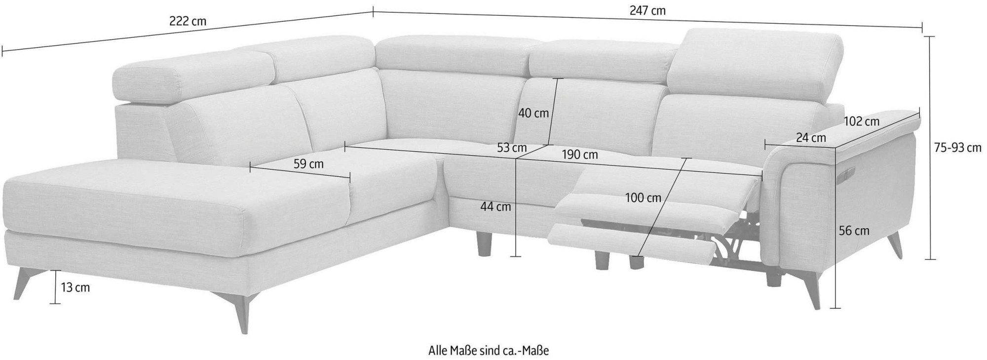Places of Style Hoekbank Marita met elektrische relaxfunctie in de zitting en usb-aansluiting