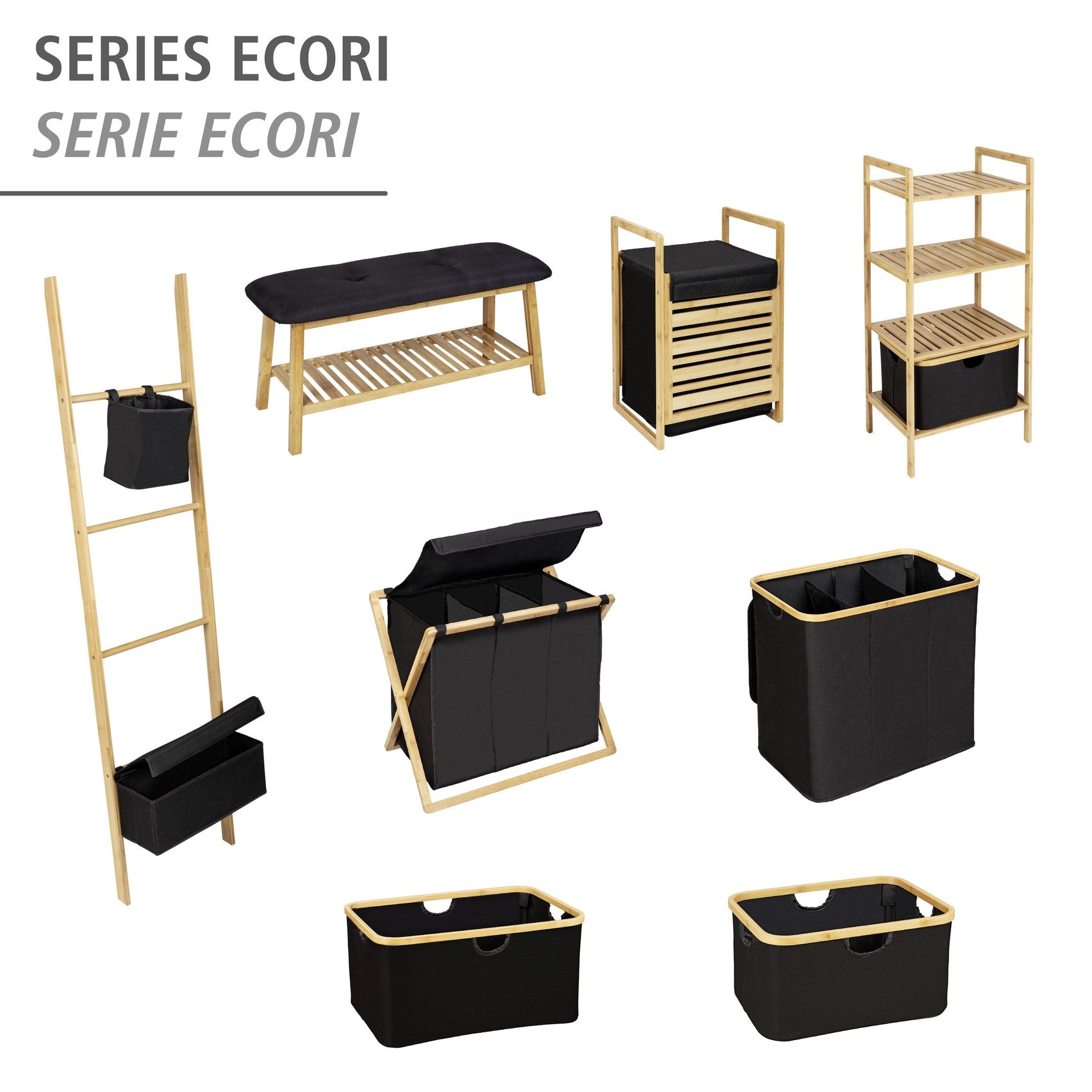 WENKO Wasmand Ecori opvouwbare wasverzamelaar, gerecycled polyester met bamboe frame (1 stuk)
