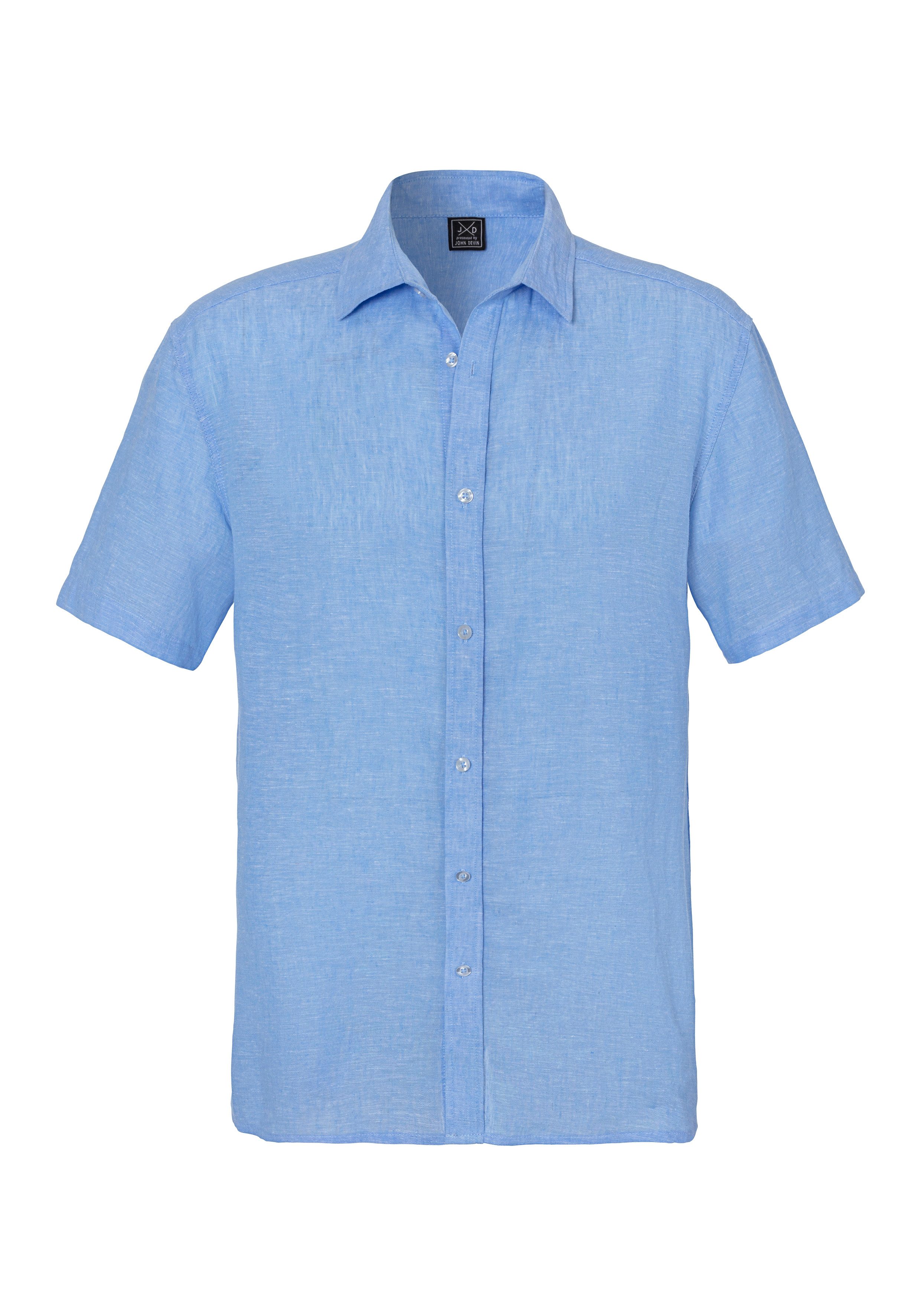 John Devin Overhemd met korte mouwen In linnen look, Korte mouwen shirt met kentkraag van 100% katoen
