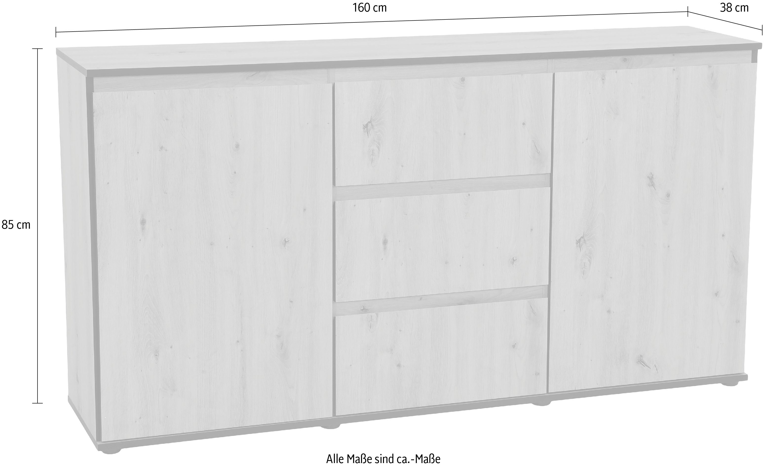 HELA Dressoir Ariana met schuinverwerkte verzonken grepen, breedte 160 cm