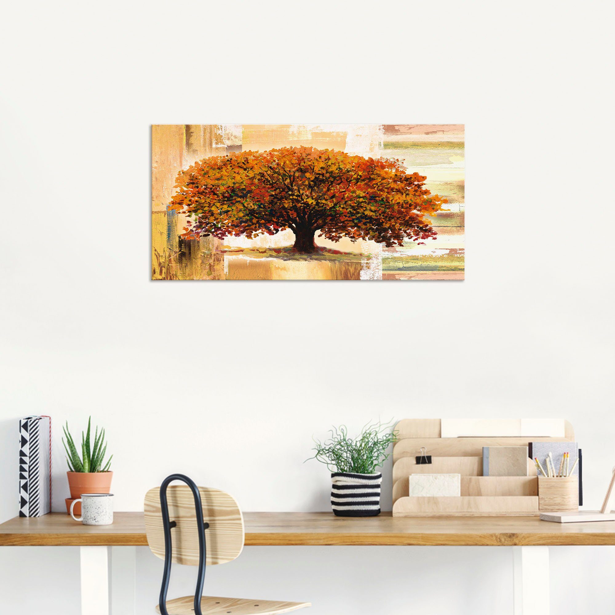 Artland Artprint Herfstboom op abstracte achtergrond als artprint van aluminium, artprint voor buiten, artprint op linnen, poster in verschillende maten. maten