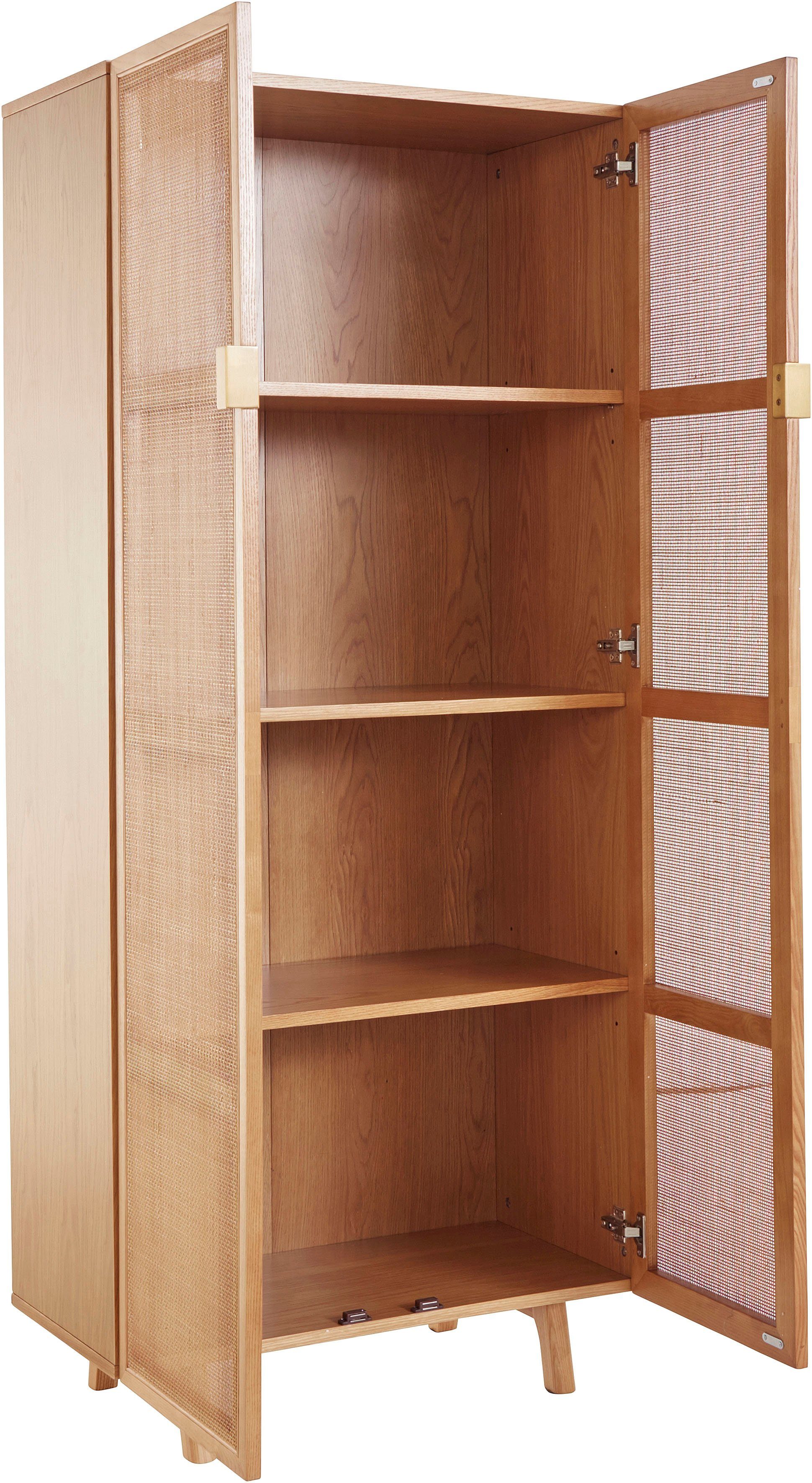 LeGer Home by Lena Gercke Highboard Lina Met rotan inzet, 4 binnenvakken, gedeeltelijk massief