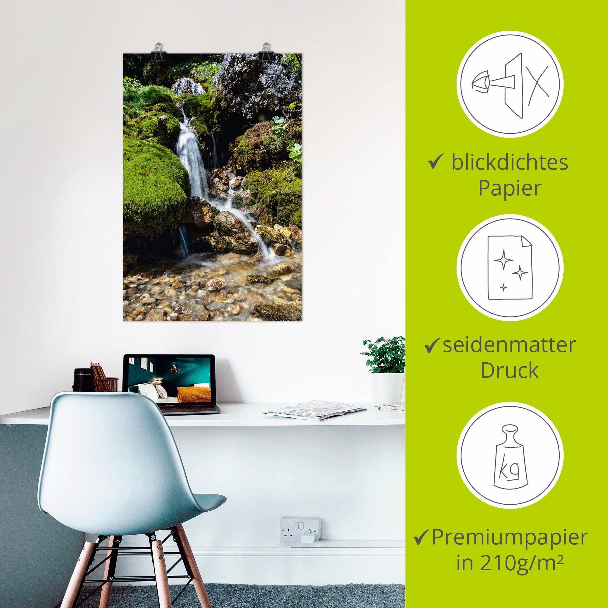 Artland Artprint Kleine waterval in de bergen als artprint op linnen, poster, muursticker in verschillende maten
