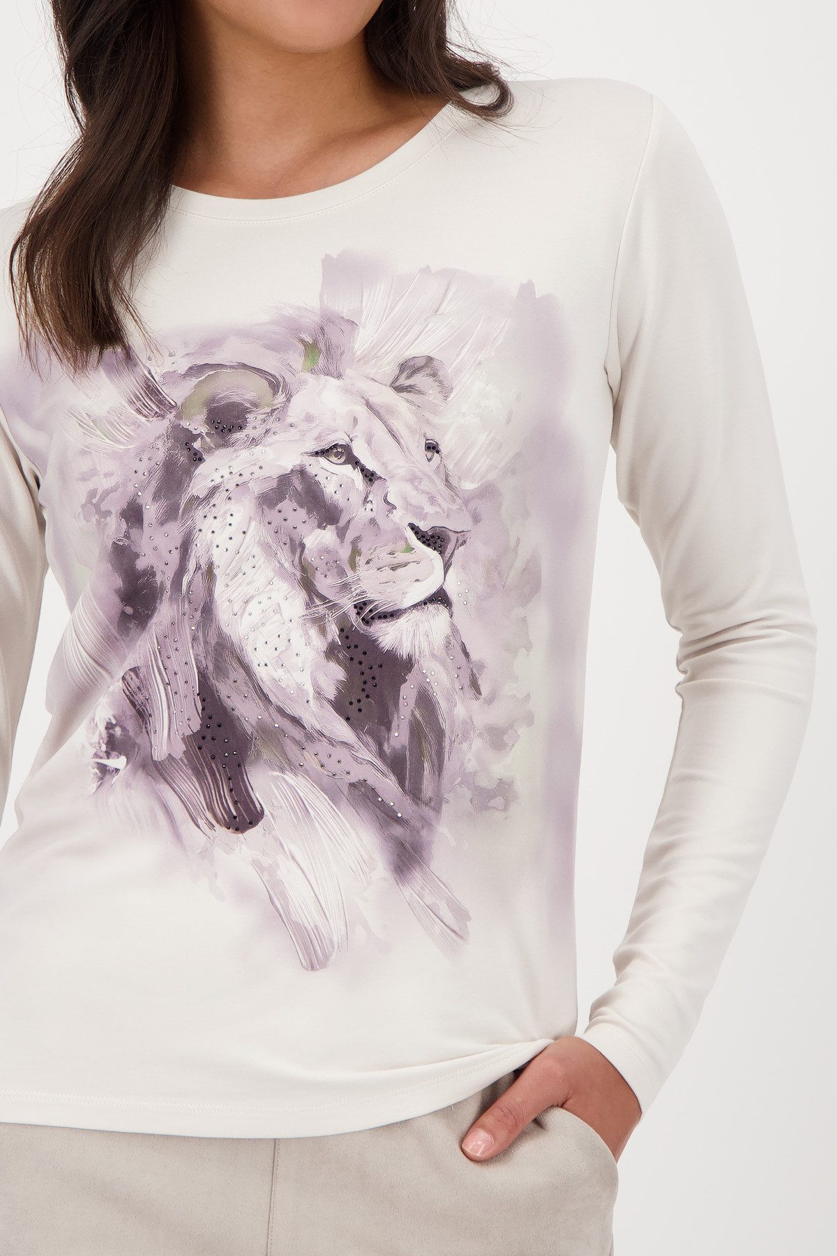 Monari Shirt met lange mouwen Shirt Leeuw versierd