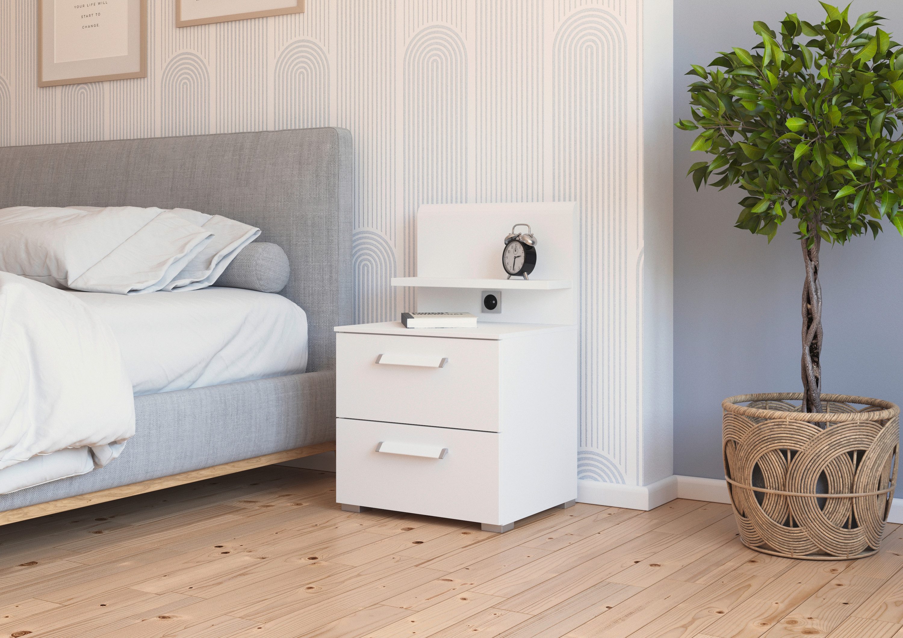 rauch Nachtkastje Nachtconsole Commode EVELYN in elegante stijl 2 ladenpaneel met stopcontact made in germany