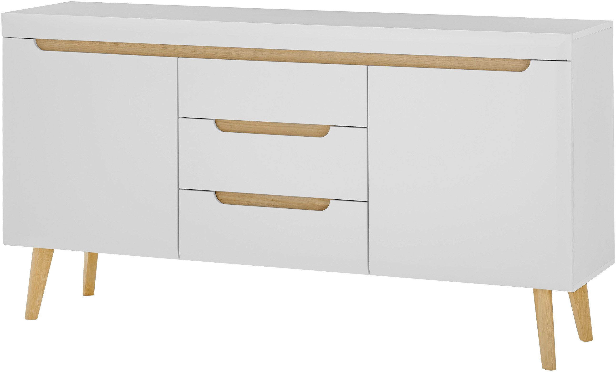 INOSIGN Dressoir Torge, dressoir, commode, ladekast afgeschuinde poten, drie kleuren, scandi design, 160 cm breed (1 stuk)