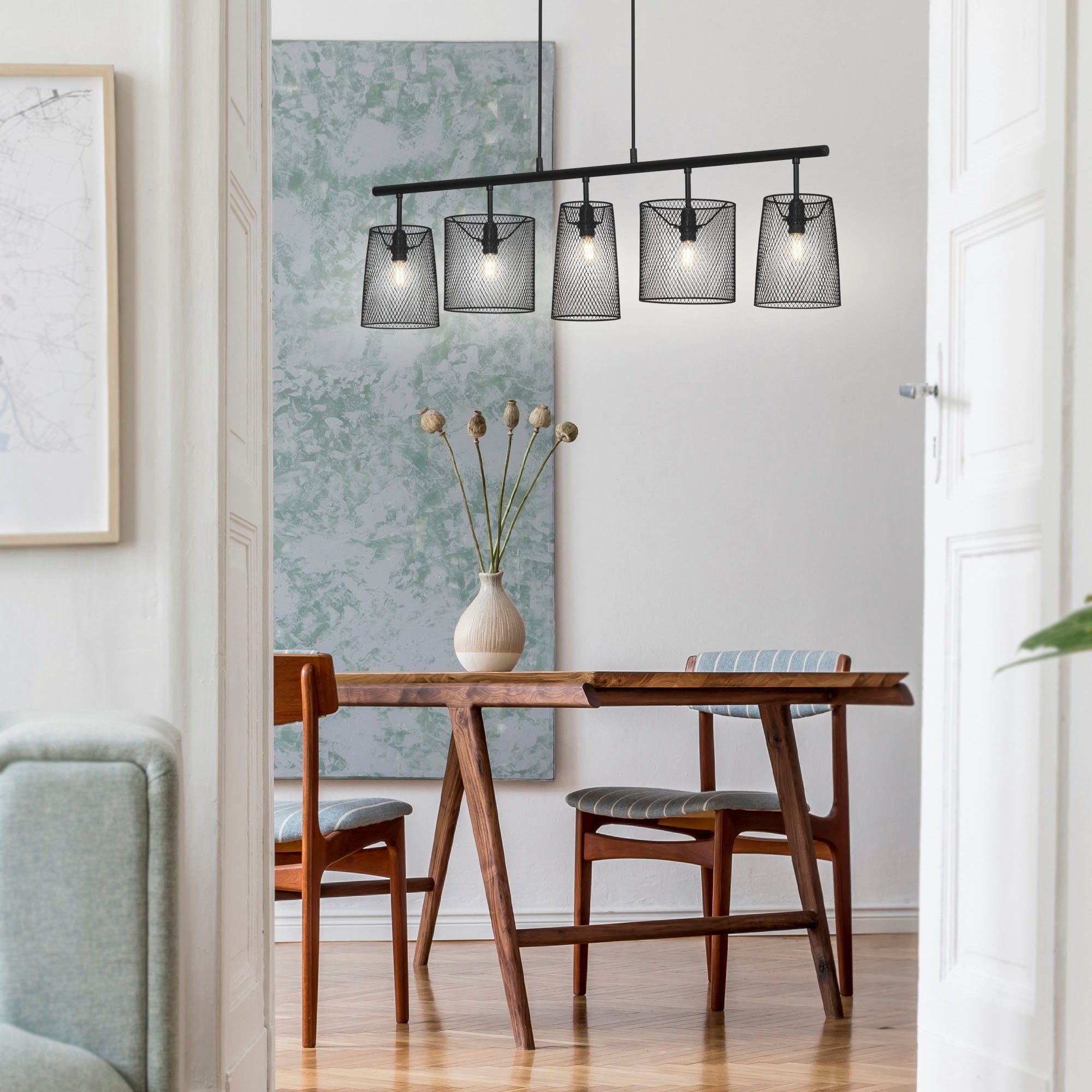 Briloner Leuchten Hanglamp RETRO Hanglamp met draadschermen, metaal zwart 5x E14 40W IP20 (1 stuk)