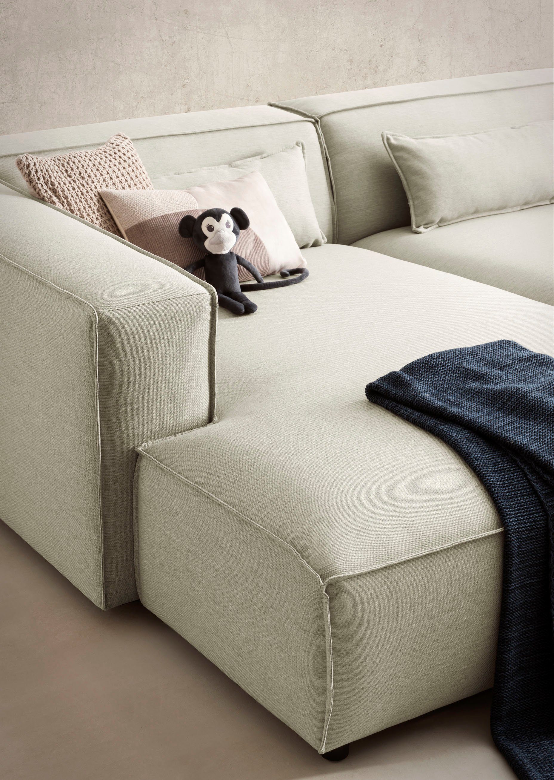 LeGer Home by Lena Gercke Hoekbank PIARA XXL, Big-sofa in cord of linnenlook, L-vorm, met biesnaad