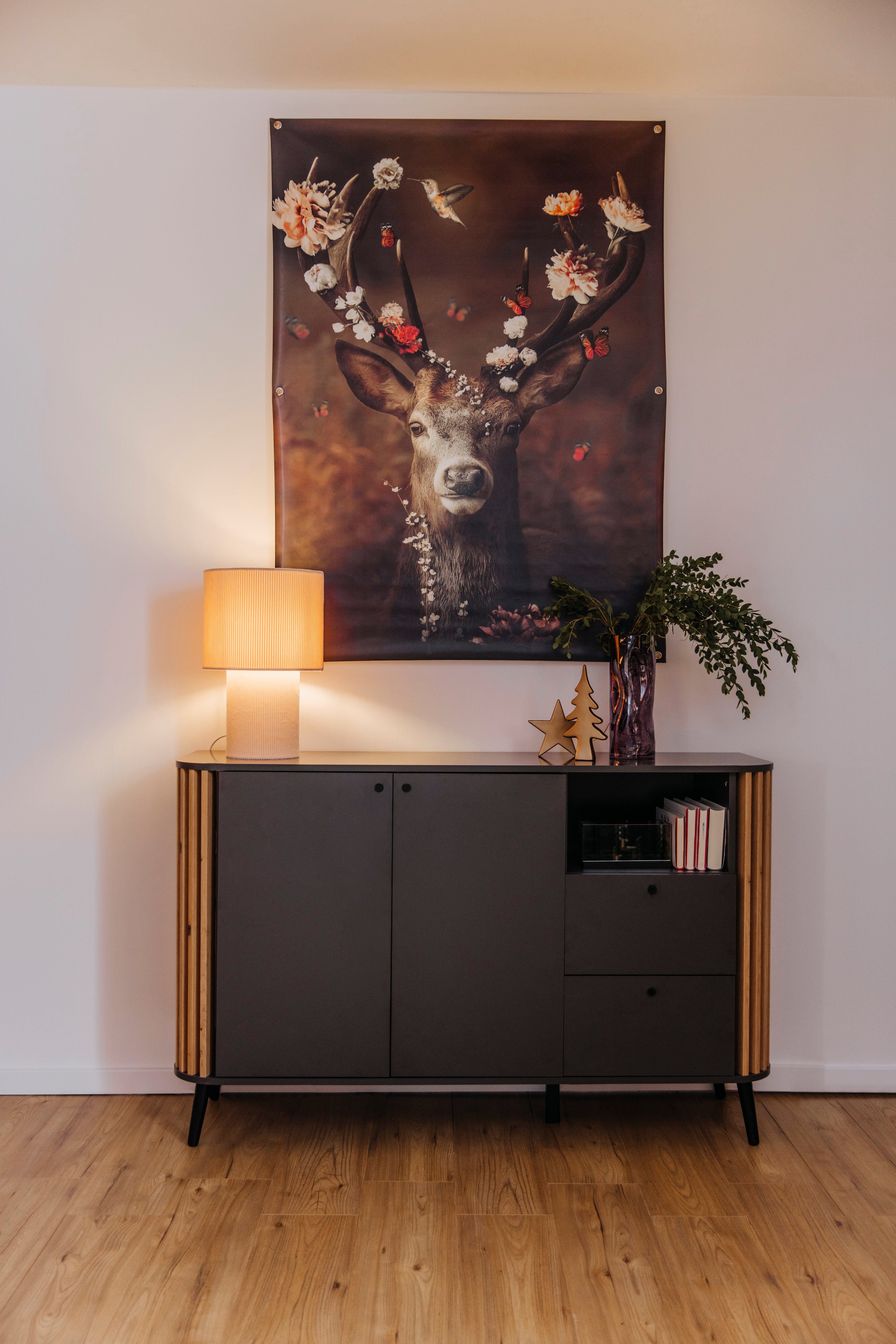 Reinders! Artprint Edelhert romantisch - kolibrie - vlinder - bloemenkrans