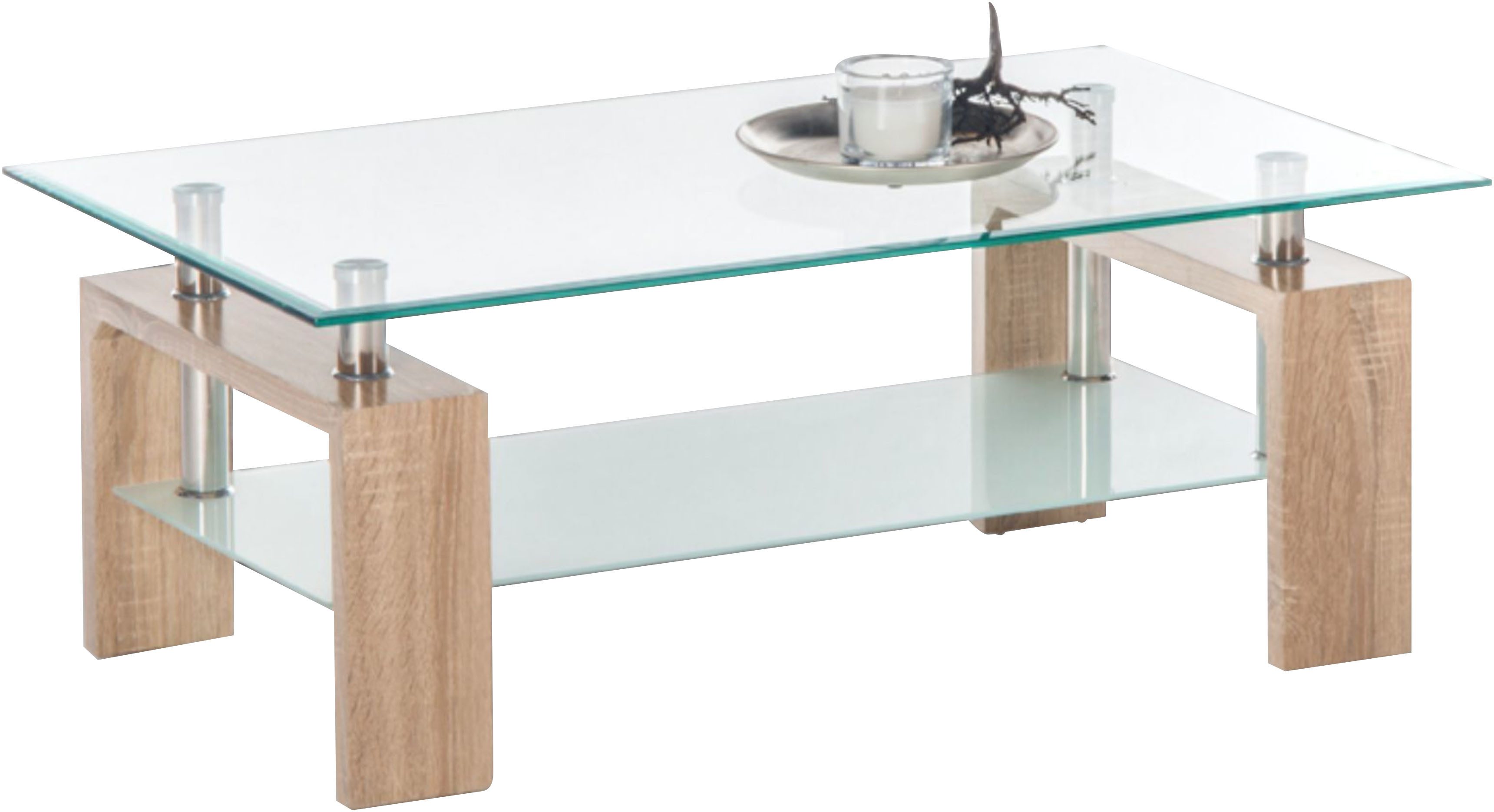 Stolkom Salontafel Mango II glazen tafel, salontafel, tafel glas BxHxD 100x46x60 cm Veiligheidsglas 8mm dik, roestvrijstalen buizen als afstandshouders
