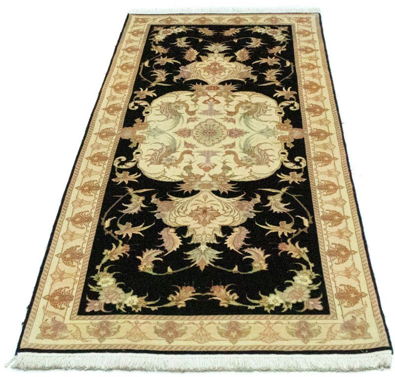 morgenland Hoogpolige loper Tabriz 50 Raj figuratief nero 191 x 72 cm Uniek exemplaar met certificaat