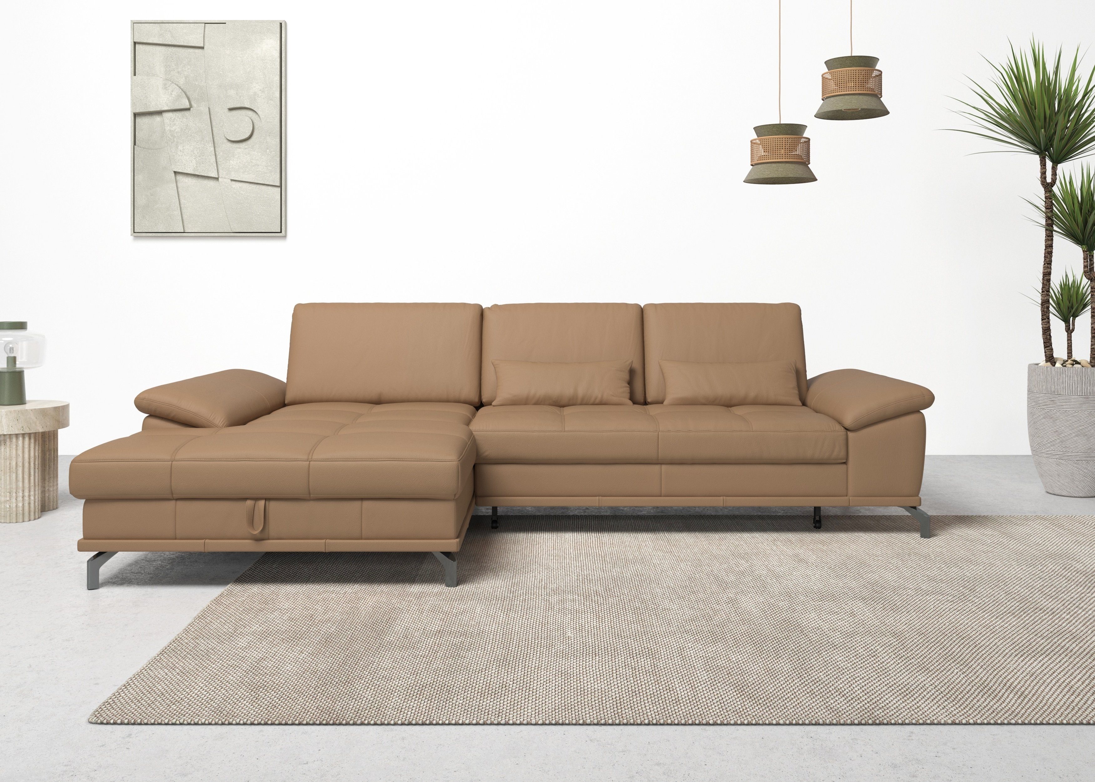 Places of Style Hoekbank Costello L-vorm, met zitdiepteverstelling, armleuningverstelling en