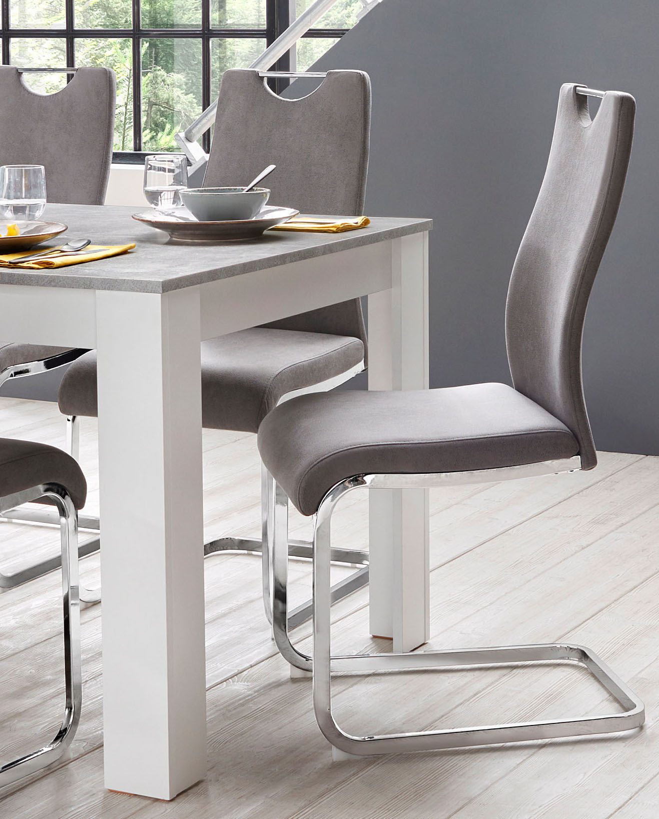Home affaire Eetkamerstoel Milano (2 of 4 stuks), bekleding in microvezel of koord, sledestoel (set)