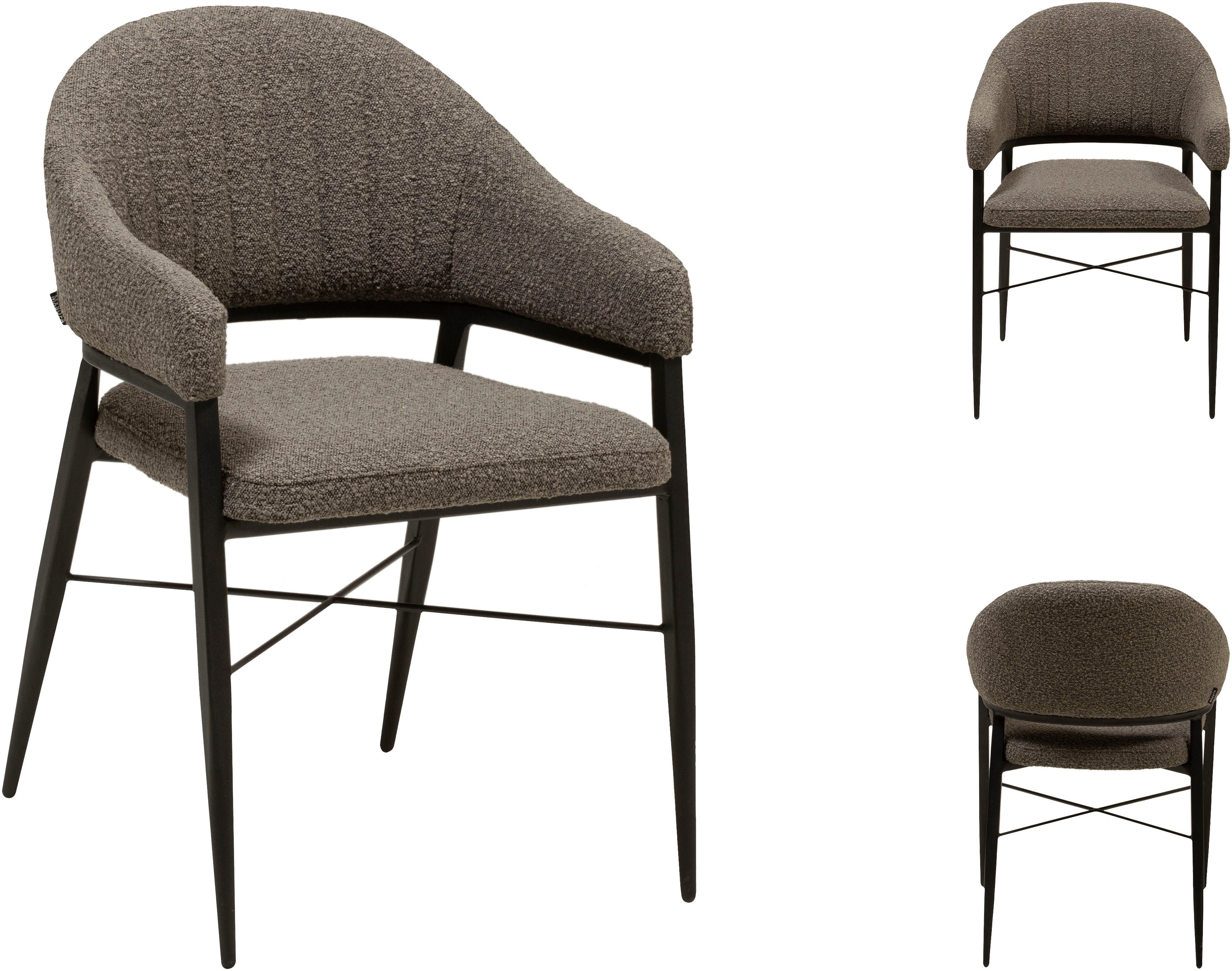 OMG Design Stoel met armleuningen Roma comfortabele eetkamerstoel, gestoffeerde stoel met bouclé bekleding